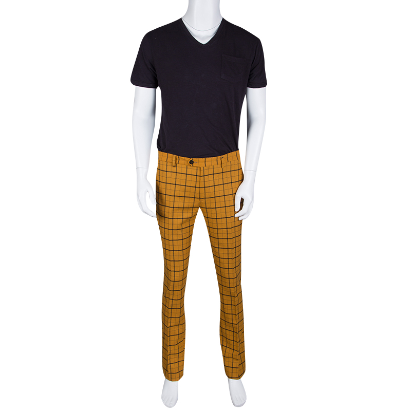 

Etro Mustard Checked Wool Panama Slim Fit Trousers, Yellow