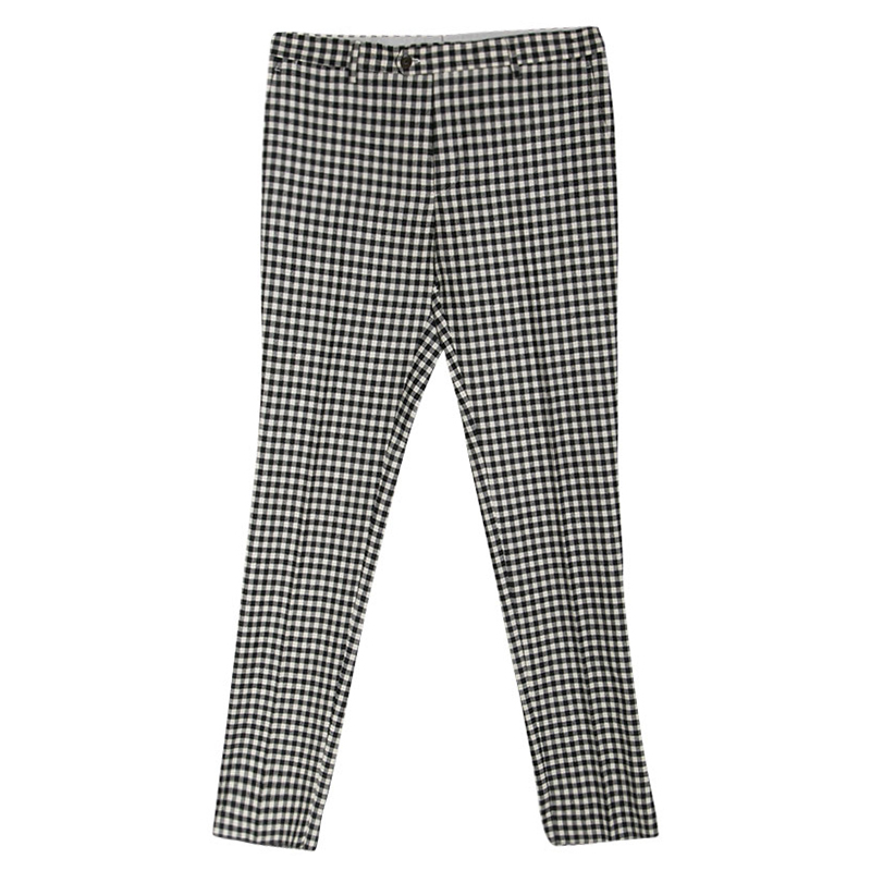 Etro Monochrome Gingham Checked Wool Panama Slim Fit Trousers L