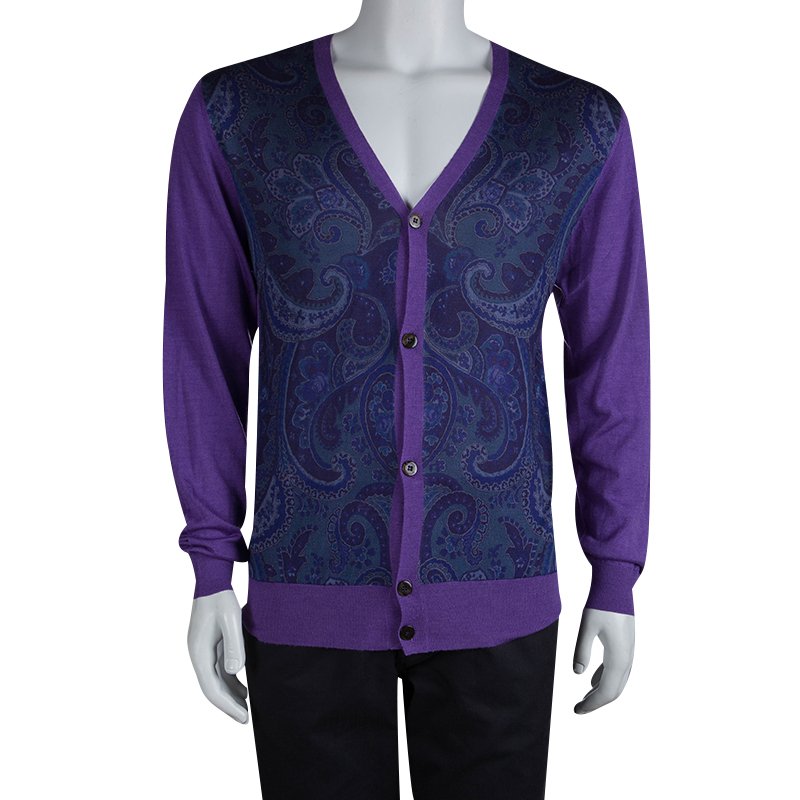 

Etro Purple Paisley Printed Button Front Cardigan 2XL