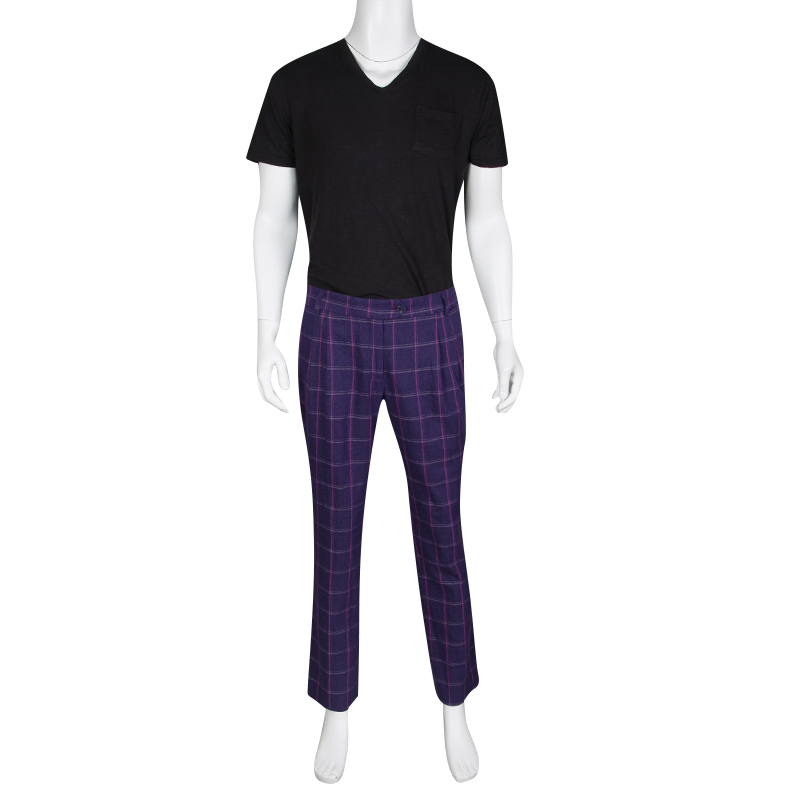 

Etro Purple Checked Wool Tailored Trousers