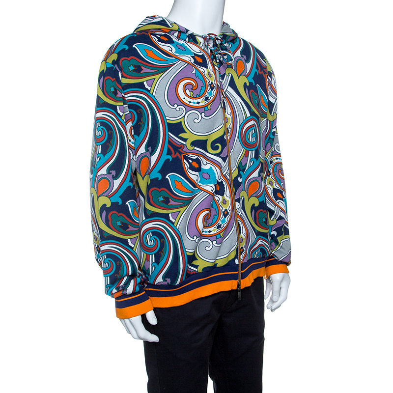 

Etro Multicolor Paisley Printed Jersey Zip Front Hooded Sweatshirt 3XL