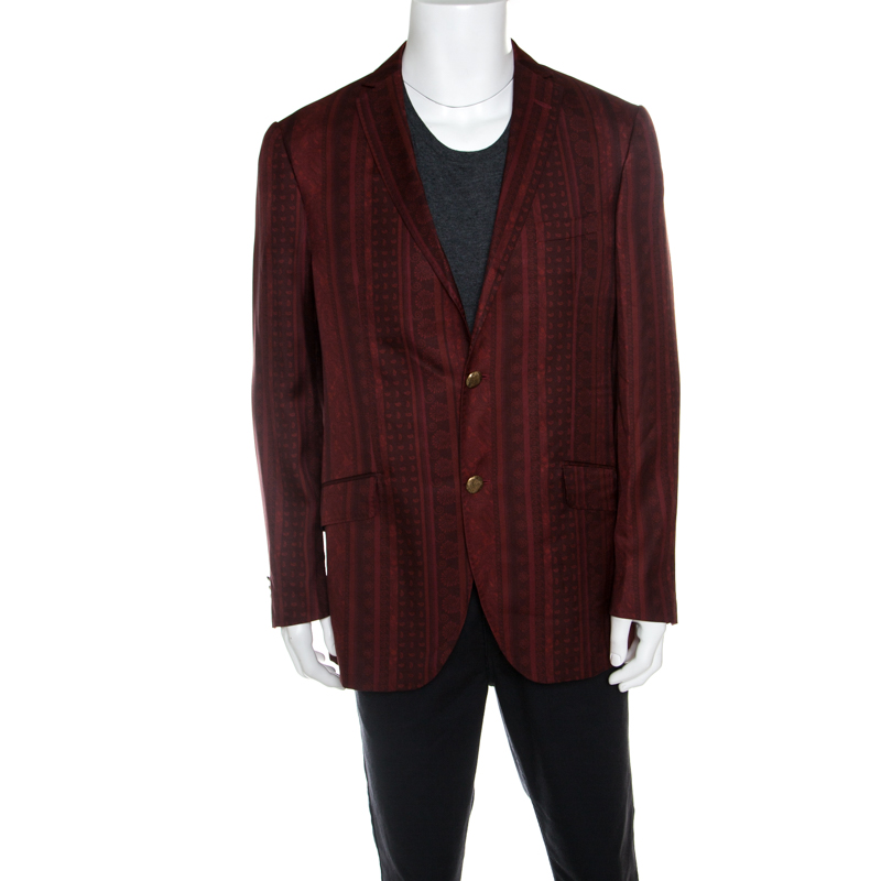 Pre Owned Etro Red Paisley Printed Silk Minerva Blazer L
