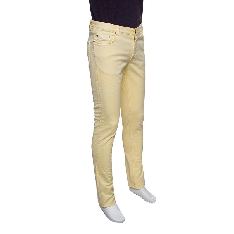 

Etro Pastel Yellow Washed Effect Denim Straight Fit Jeans