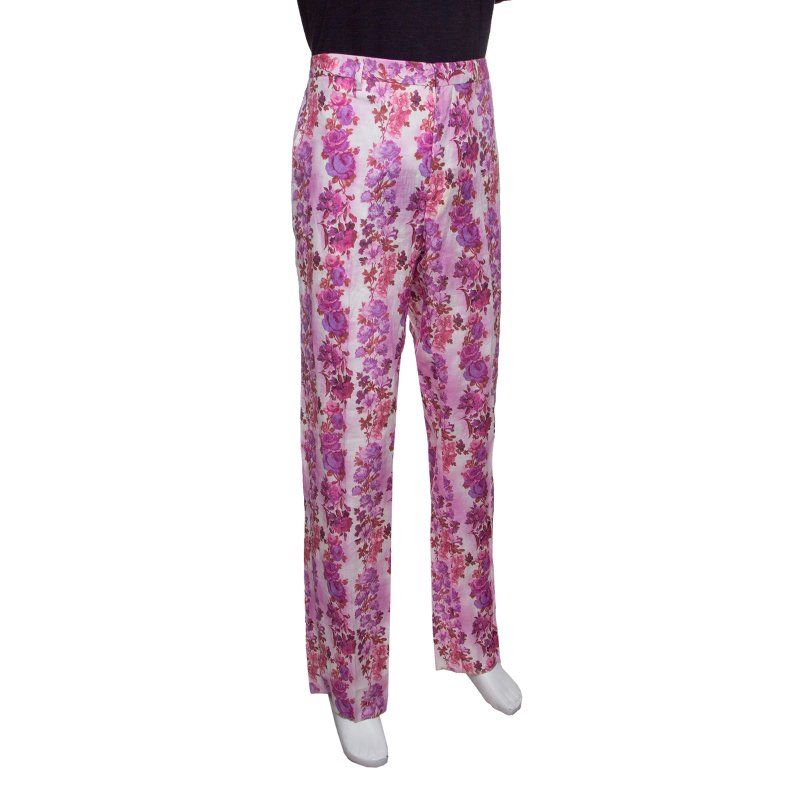 

Etro Multicolor Floral Printed Linen Straight Fit Pants