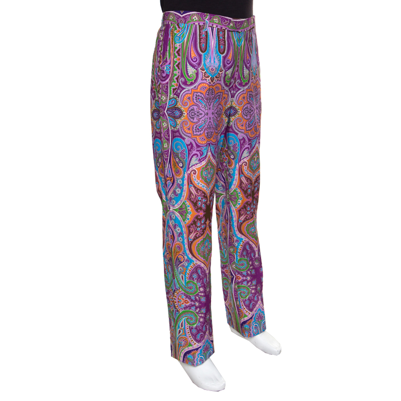 

Etro Purple Paisley Printed Cotton Trousers