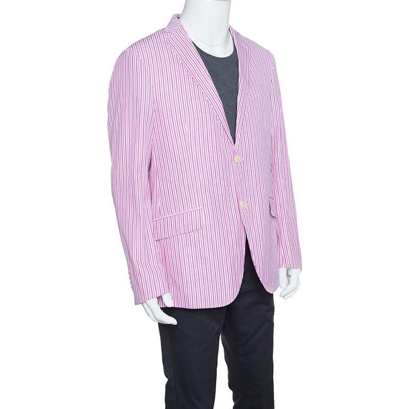 

Etro Pink and White Striped Cotton Tailored Superleggera Blazer