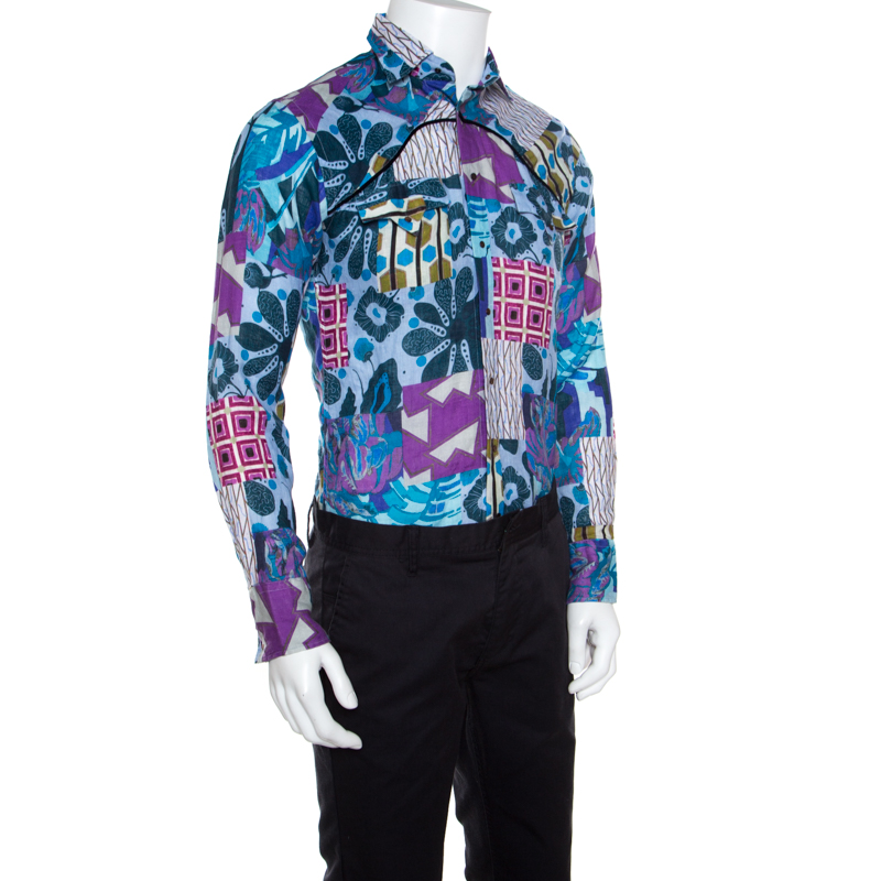 

Etro Multicolor Printed Linen Long Sleeve Button Front Shirt
