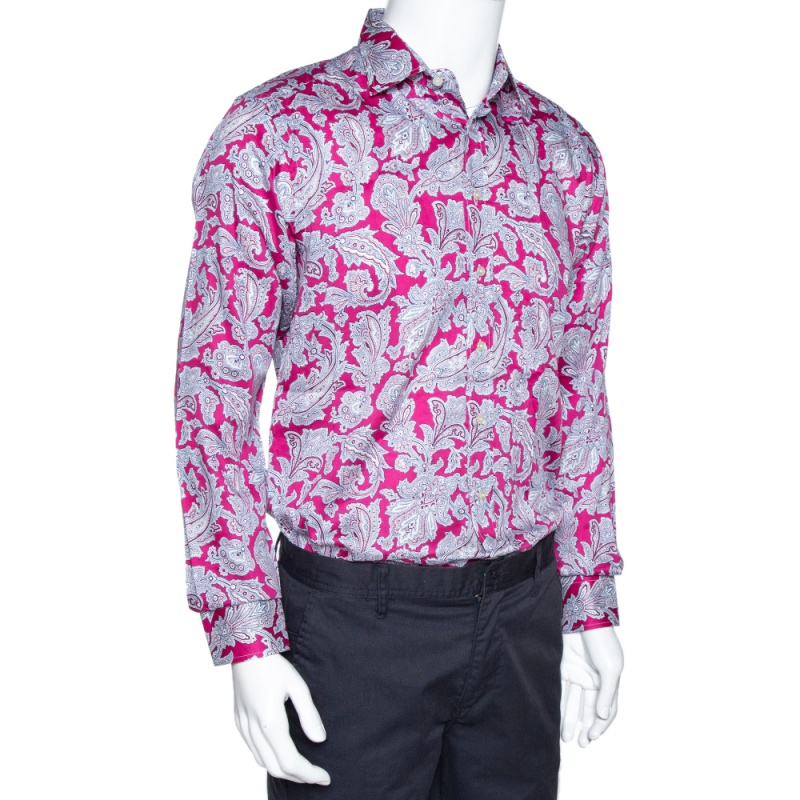 

Etro Dark Pink Paisley Print Cotton Long Sleeve Shirt