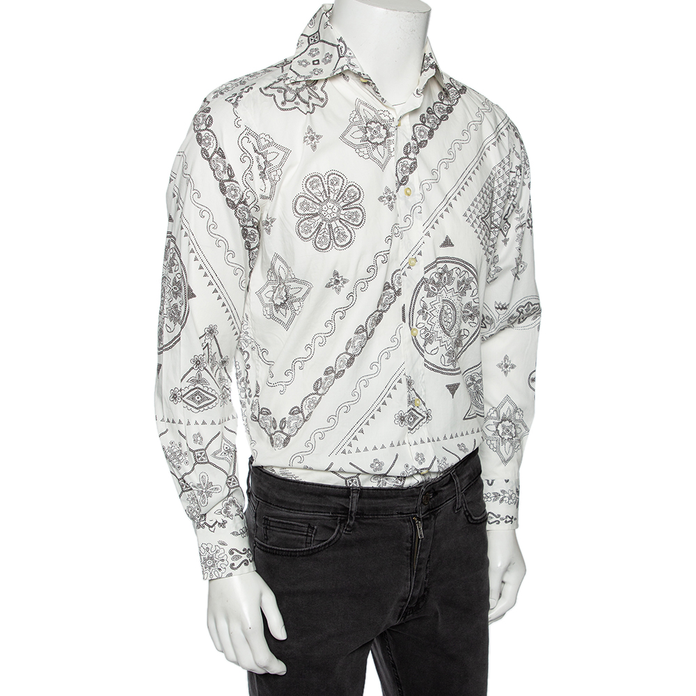 

Etro White Floral Paisley Print Cotton Slim Fit Shirt