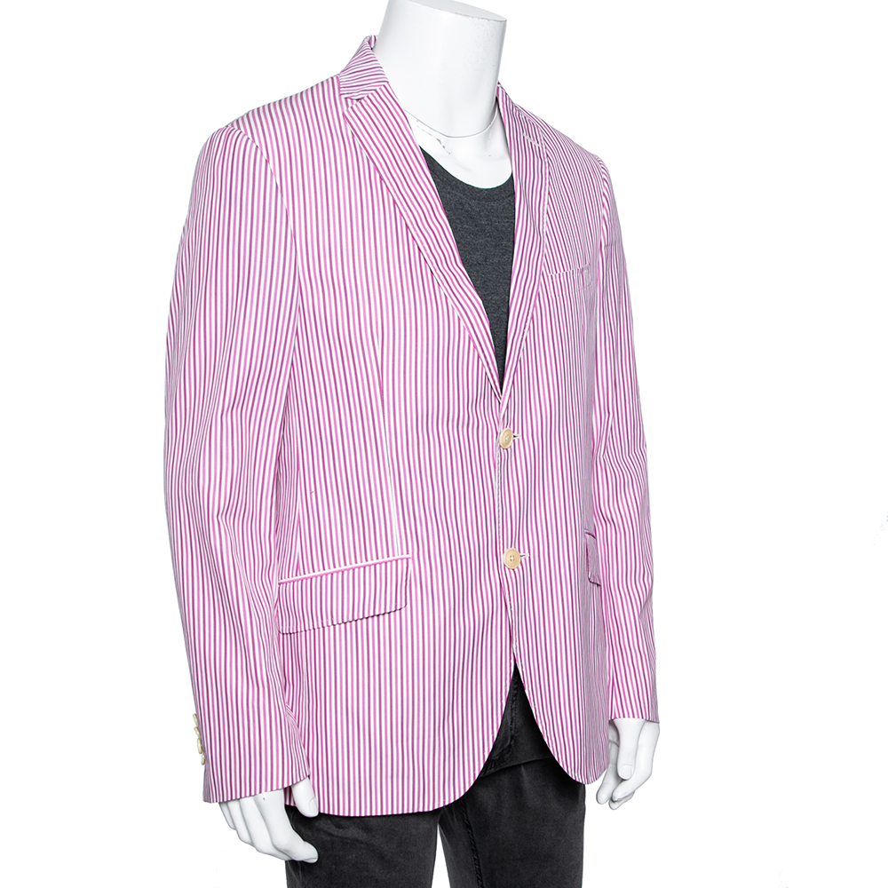 

Etro Pink/White Striped Cotton Tailored Superleggera Blazer