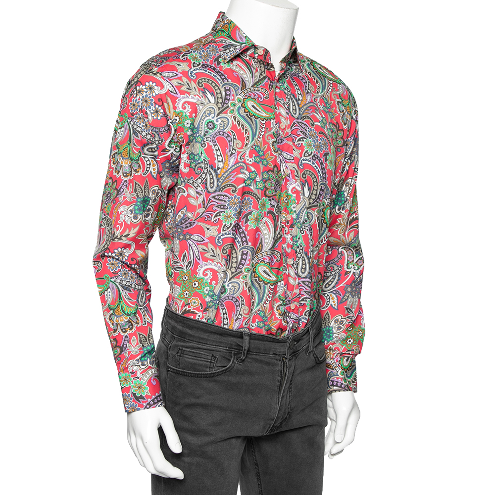 

Etro Pink Paisley Printed Cotton Button Front Shirt