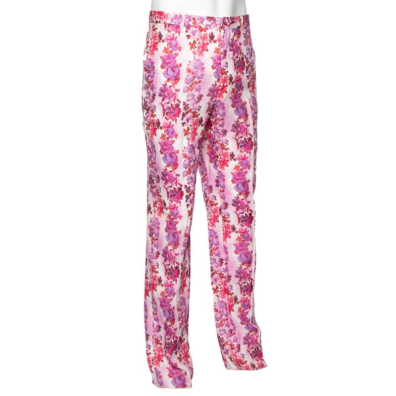 

Etro Multicolor Floral Printed Linen Straight Fit Pants