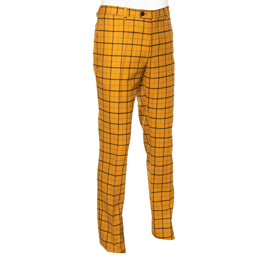 

Etro Mustard Checked Wool Panama Slim Fit Trousers, Yellow