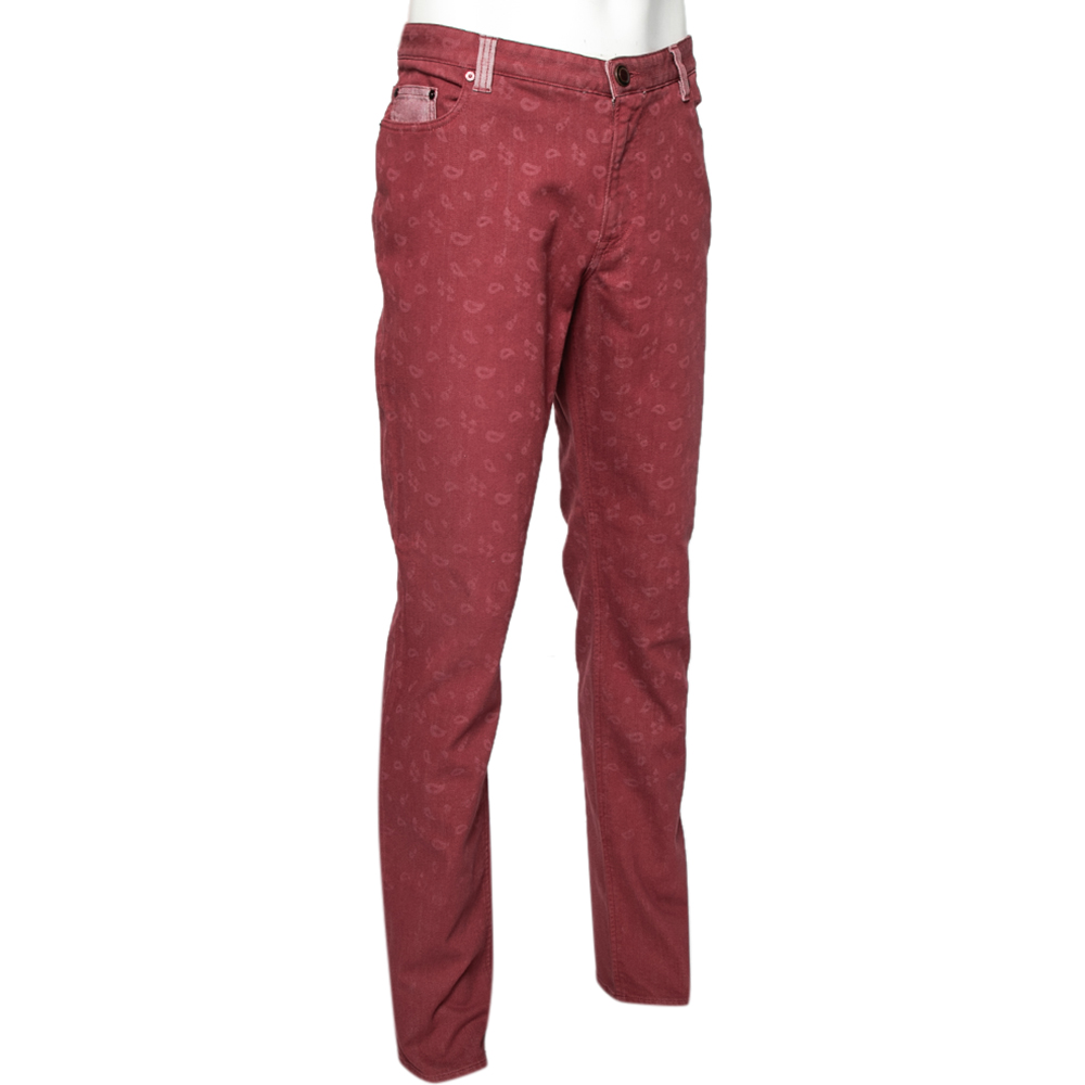 

Etro Red Paisley Printed Denim Jeans 2XL
