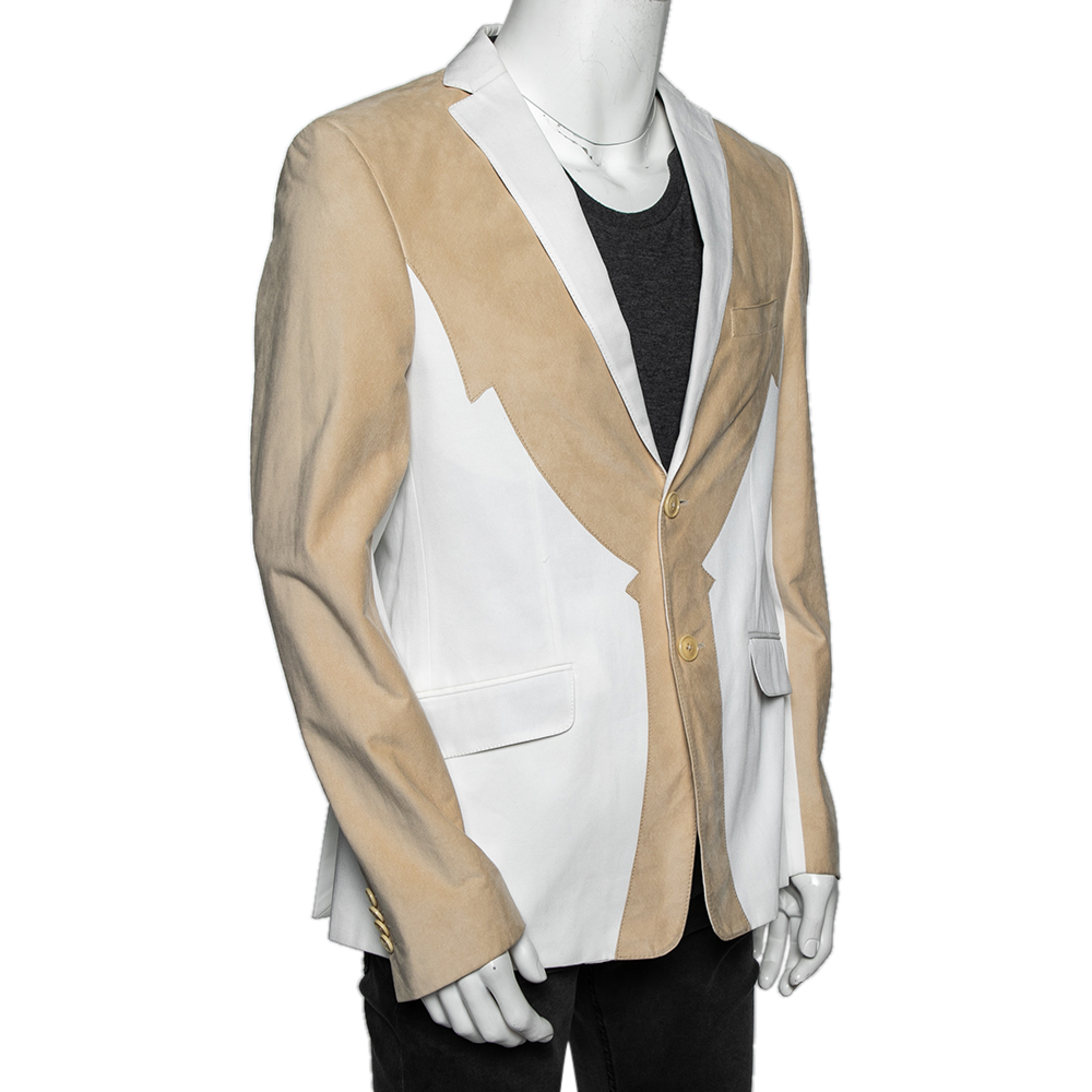 

Etro Beige and White Cotton Faux Suede Paneled Single Breasted Blazer