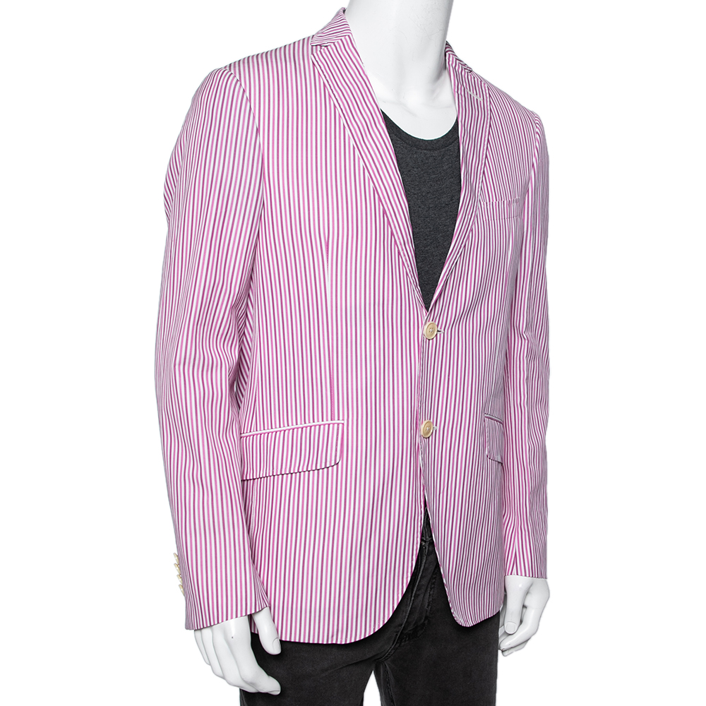 

Etro Pink & White Striped Cotton Tailored Superleggera Blazer