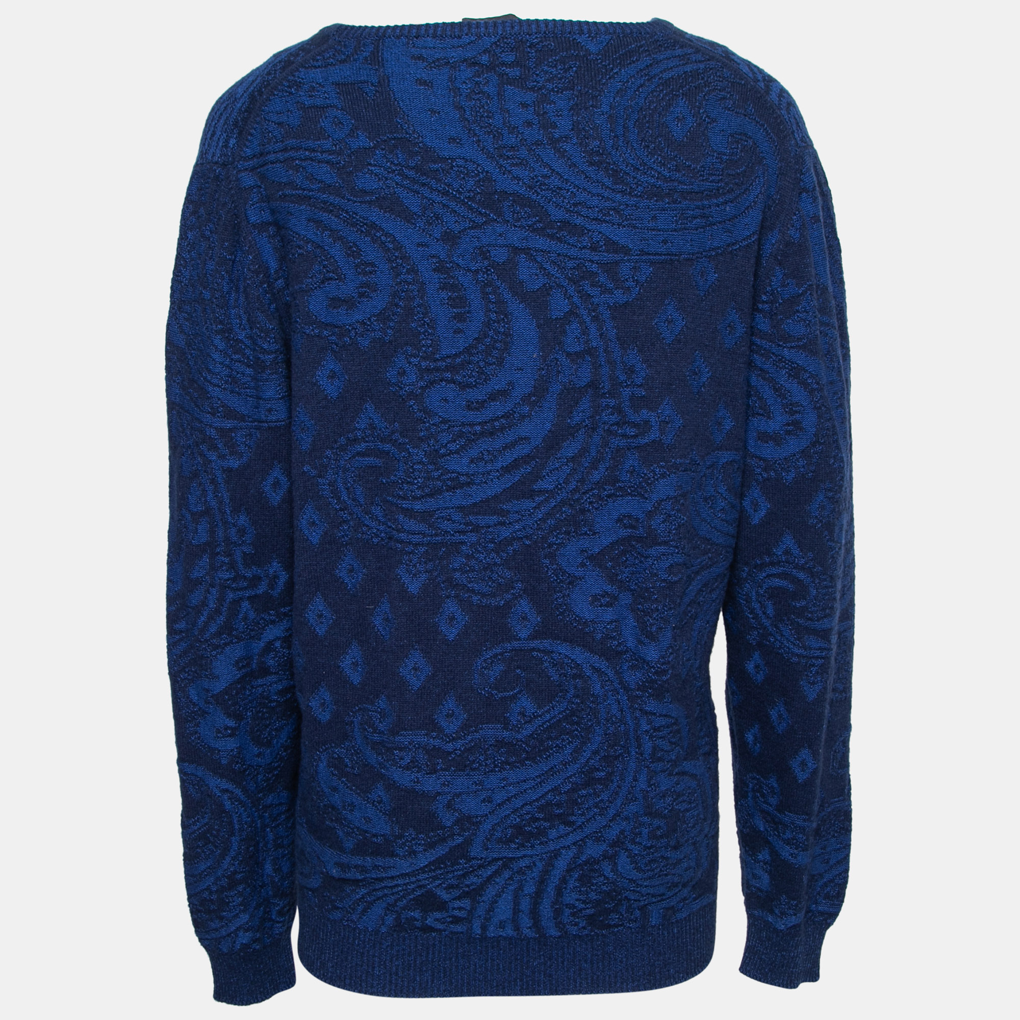 

Etro Navy Blue Paisley Intarsia Knit Cashmere Long Sleeve Sweater