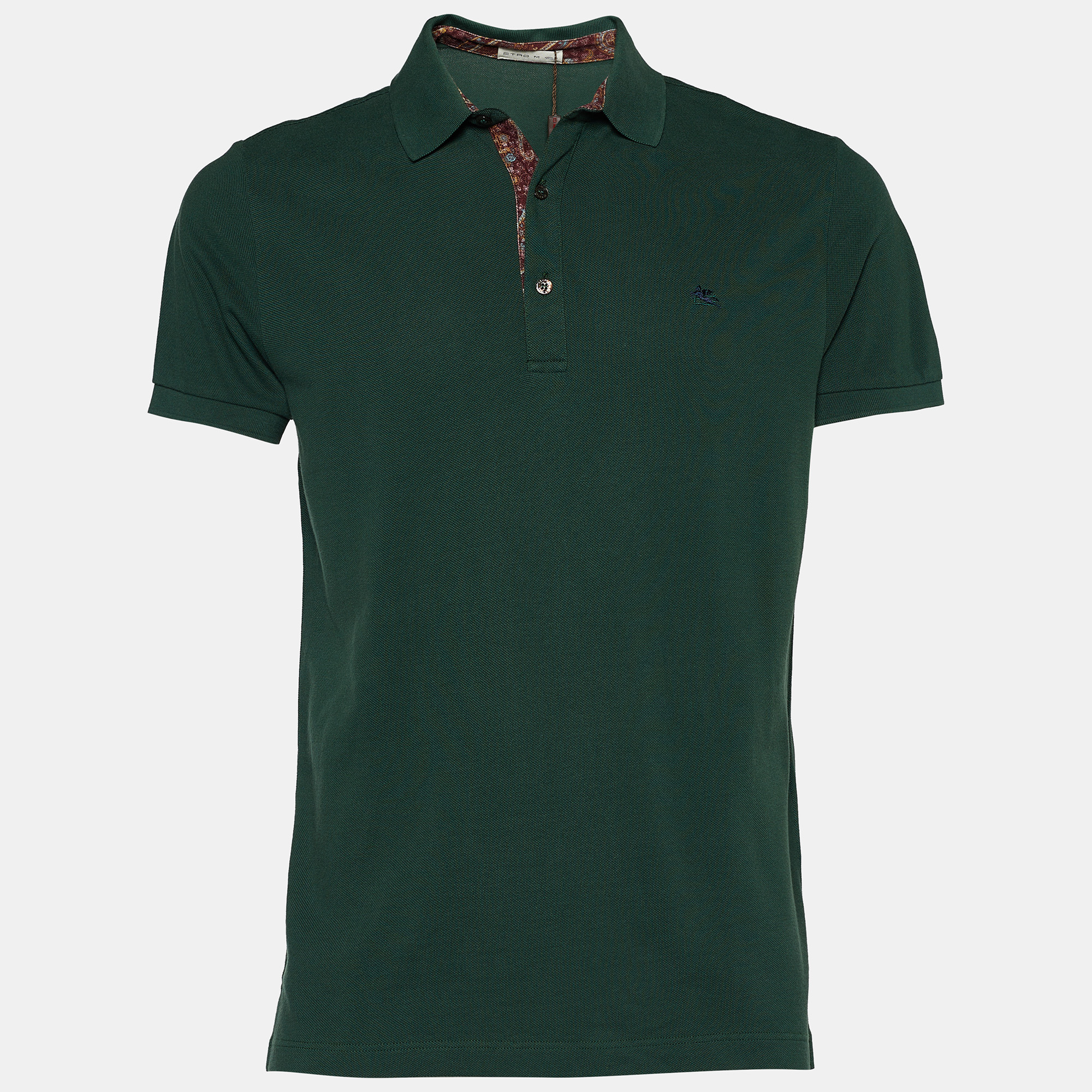 Pre Owned Etro Green Cotton Pique Logo Embroidered Polo T-Shirt M
