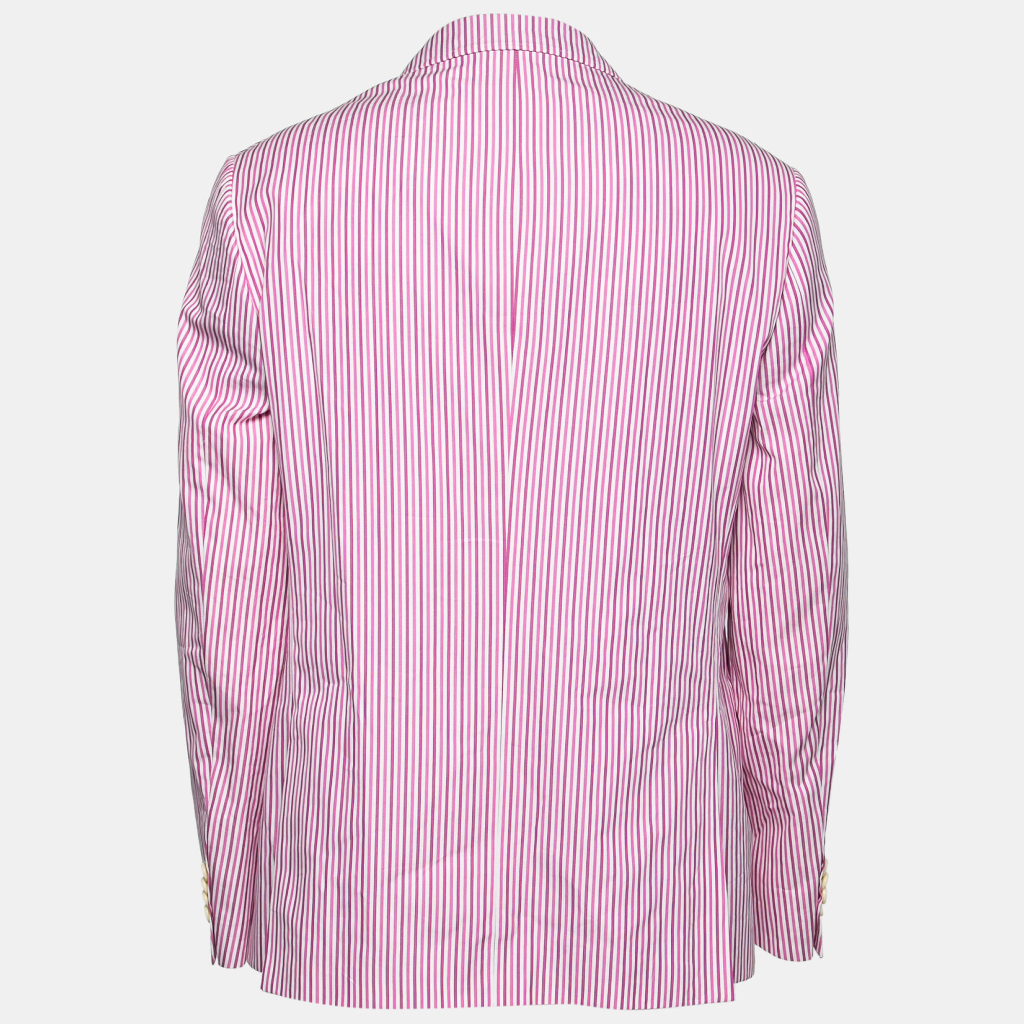 

Etro Pink & White Striped Cotton Single Breasted Blazer