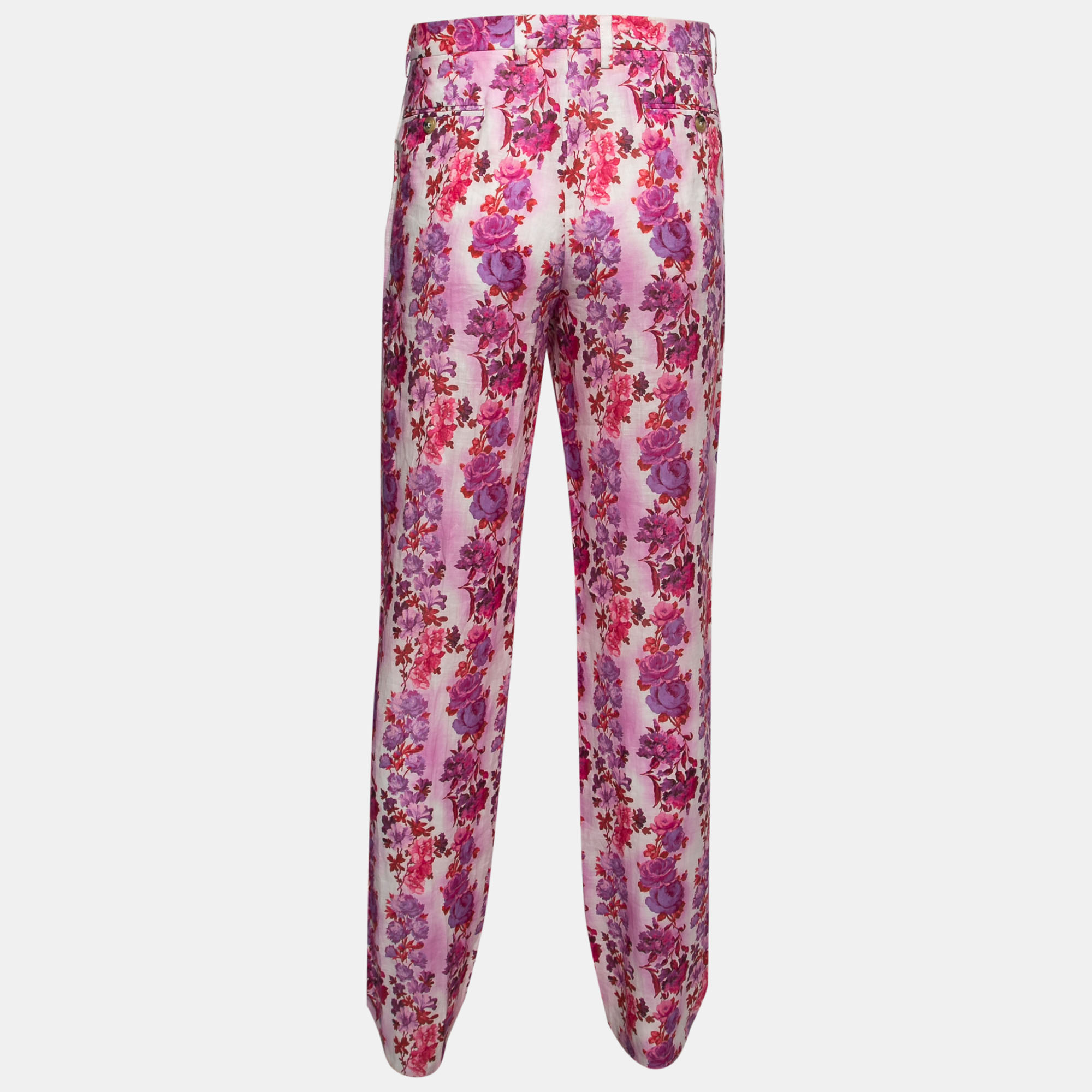 

Etro Pink Floral Printed Linen Trousers 2XL