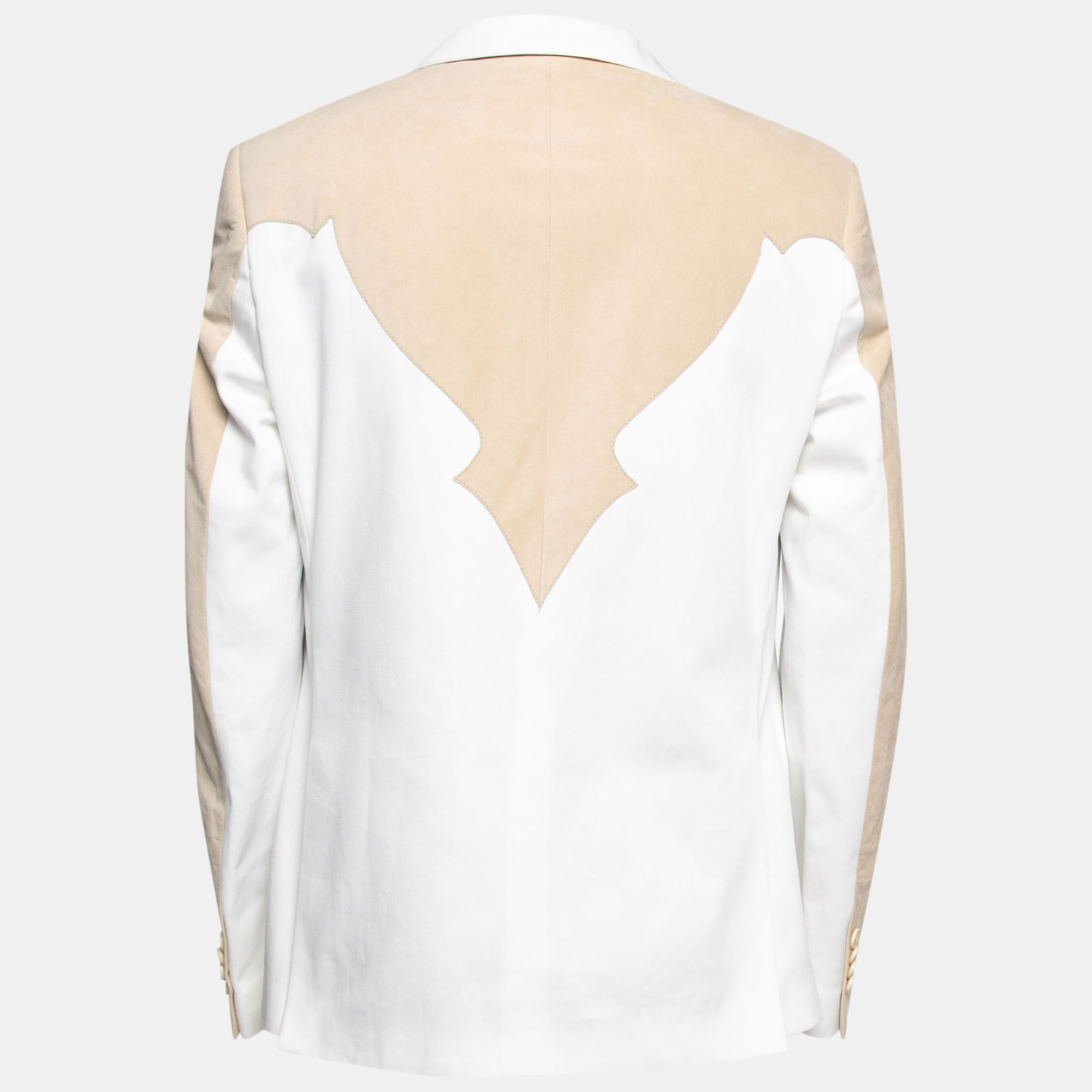

Etro White Cotton & Suede Paneled Single Breasted Blazer