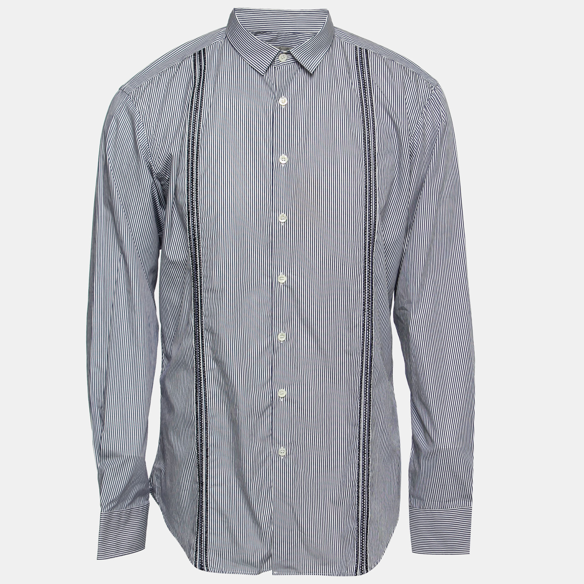 مملوكة مسبقًا Etro Blue Striped Cotton Button Front Shirt XL