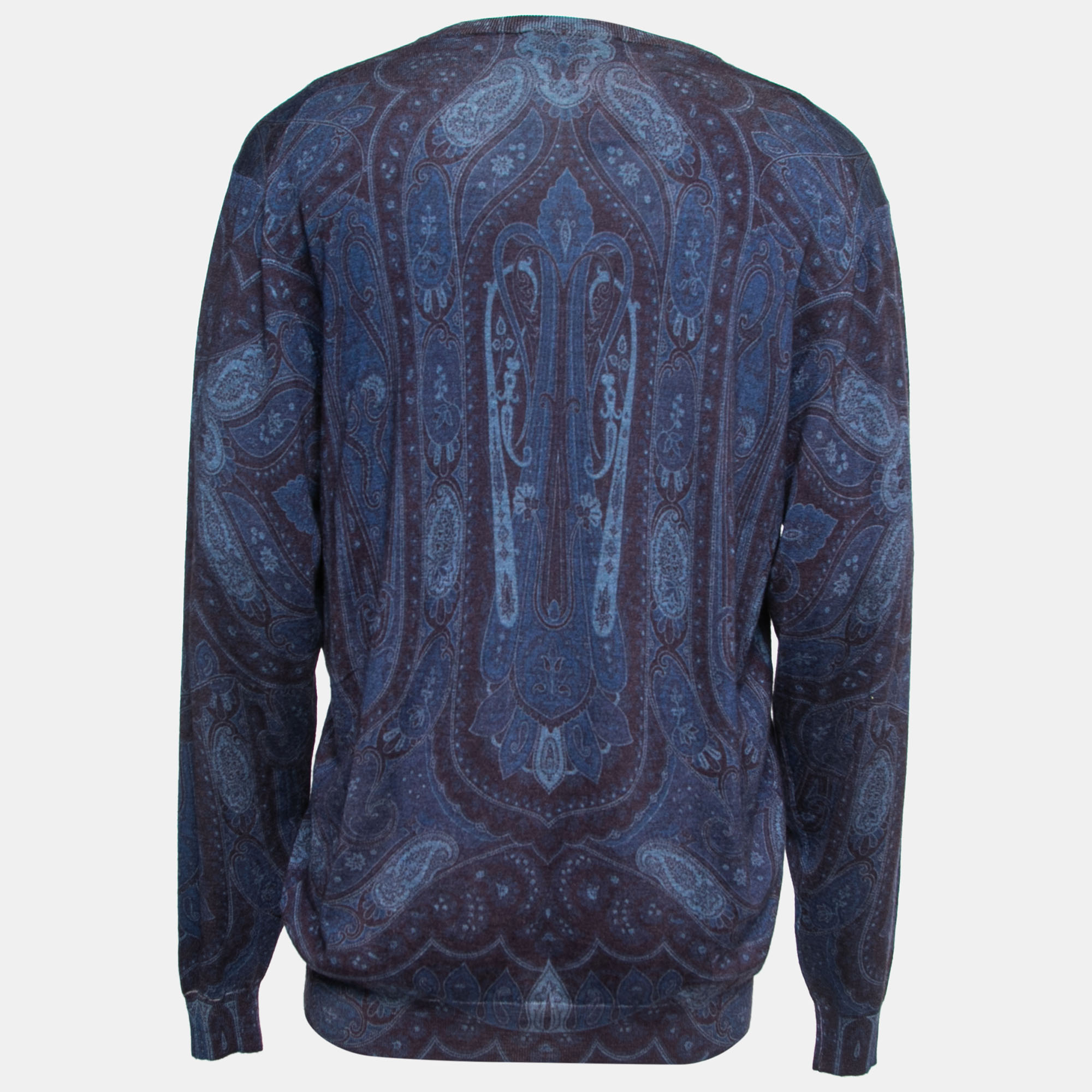 

Etro Blue Paisley Patterned Wool V-Neck Sweater 3XL