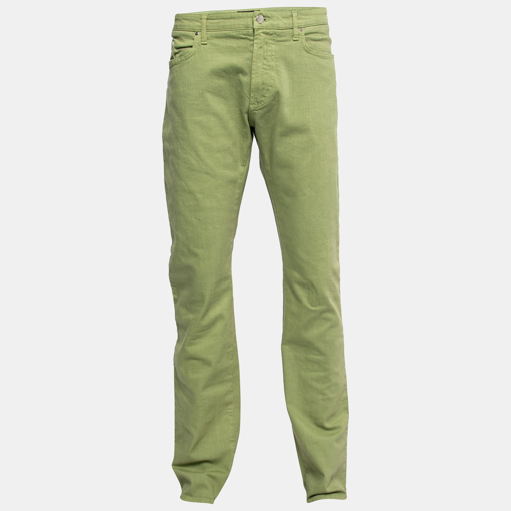 Pre-owned Etro Green Denim Straight Fit Jeans Xxl Waist 38"