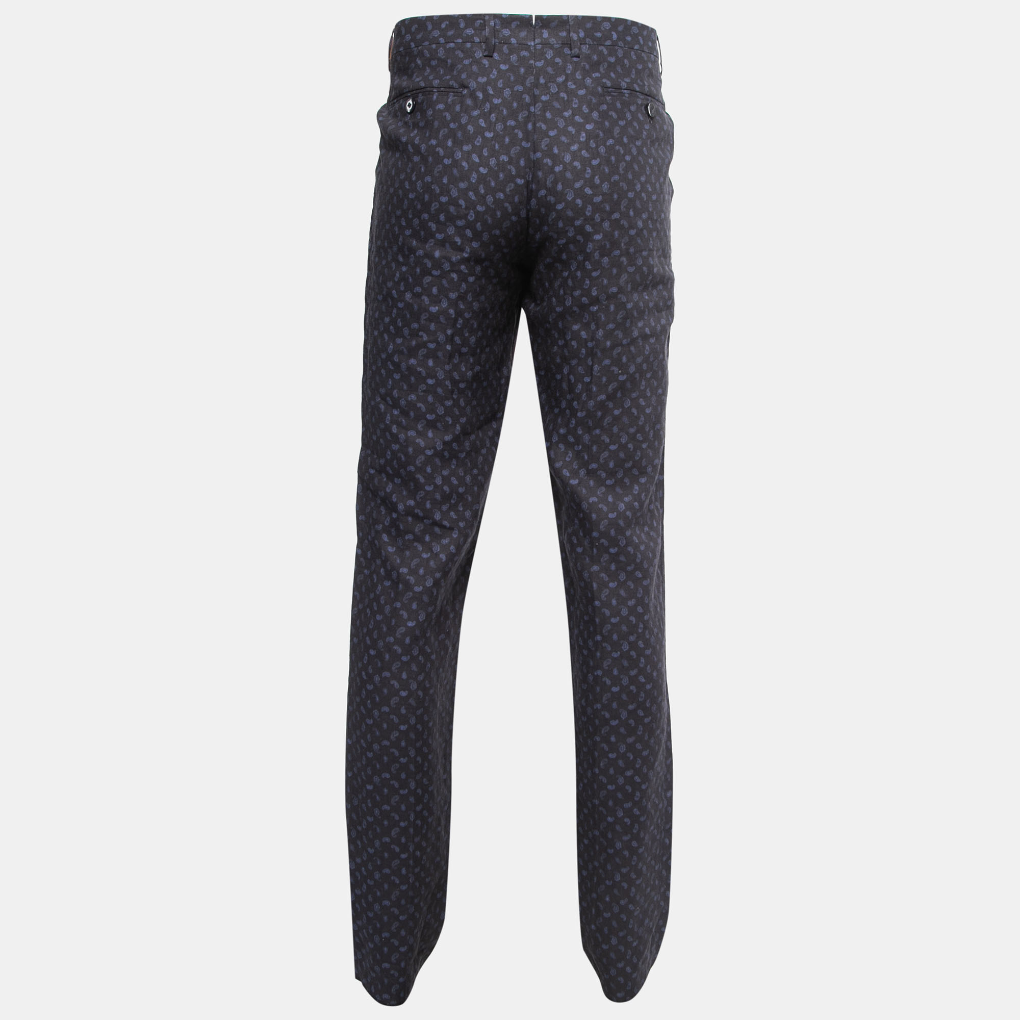 

Etro Navy Blue Paisley Printed Linen Trousers 2XL