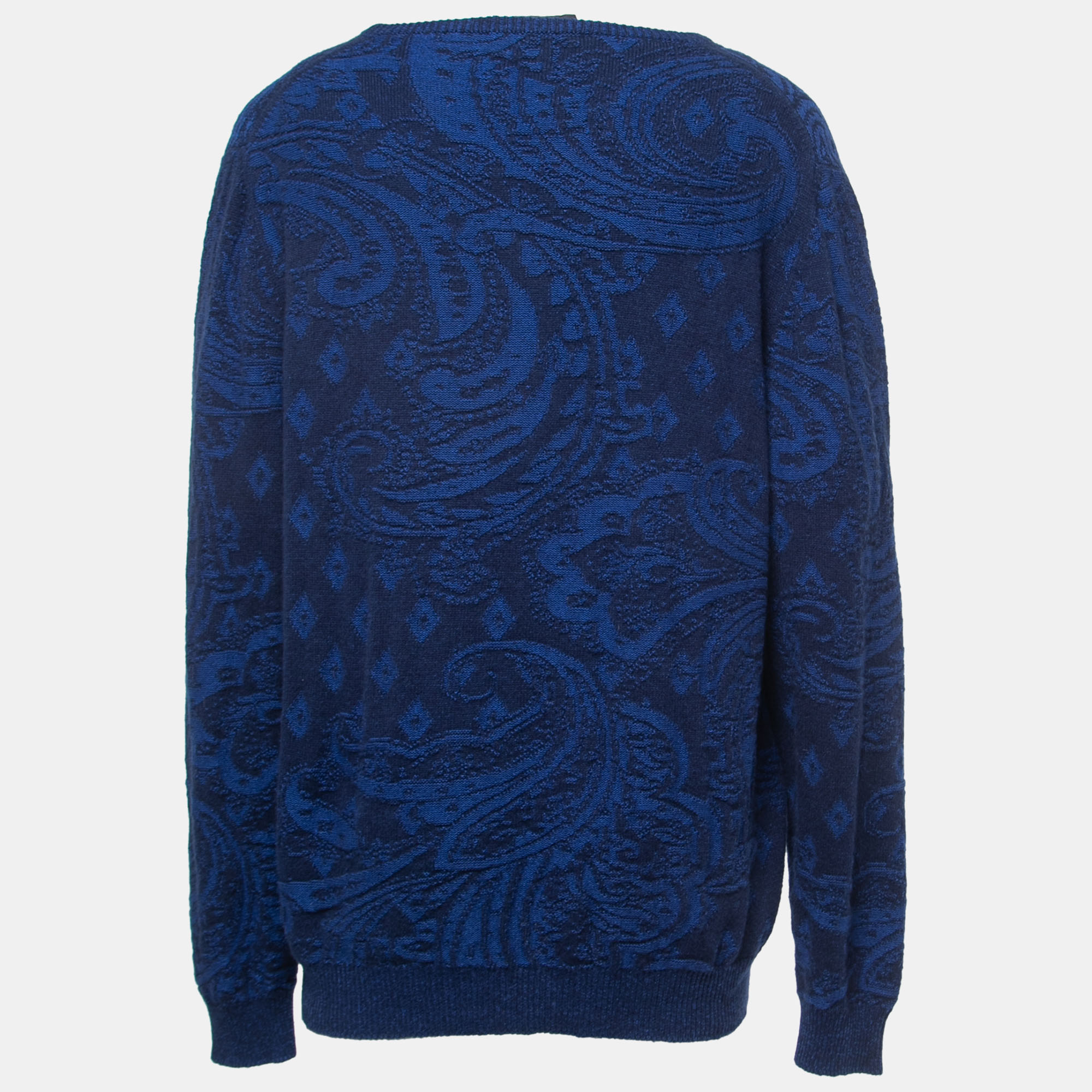 

Etro Blue Paisley Cashmere Knit Crew Neck Sweater 2XL