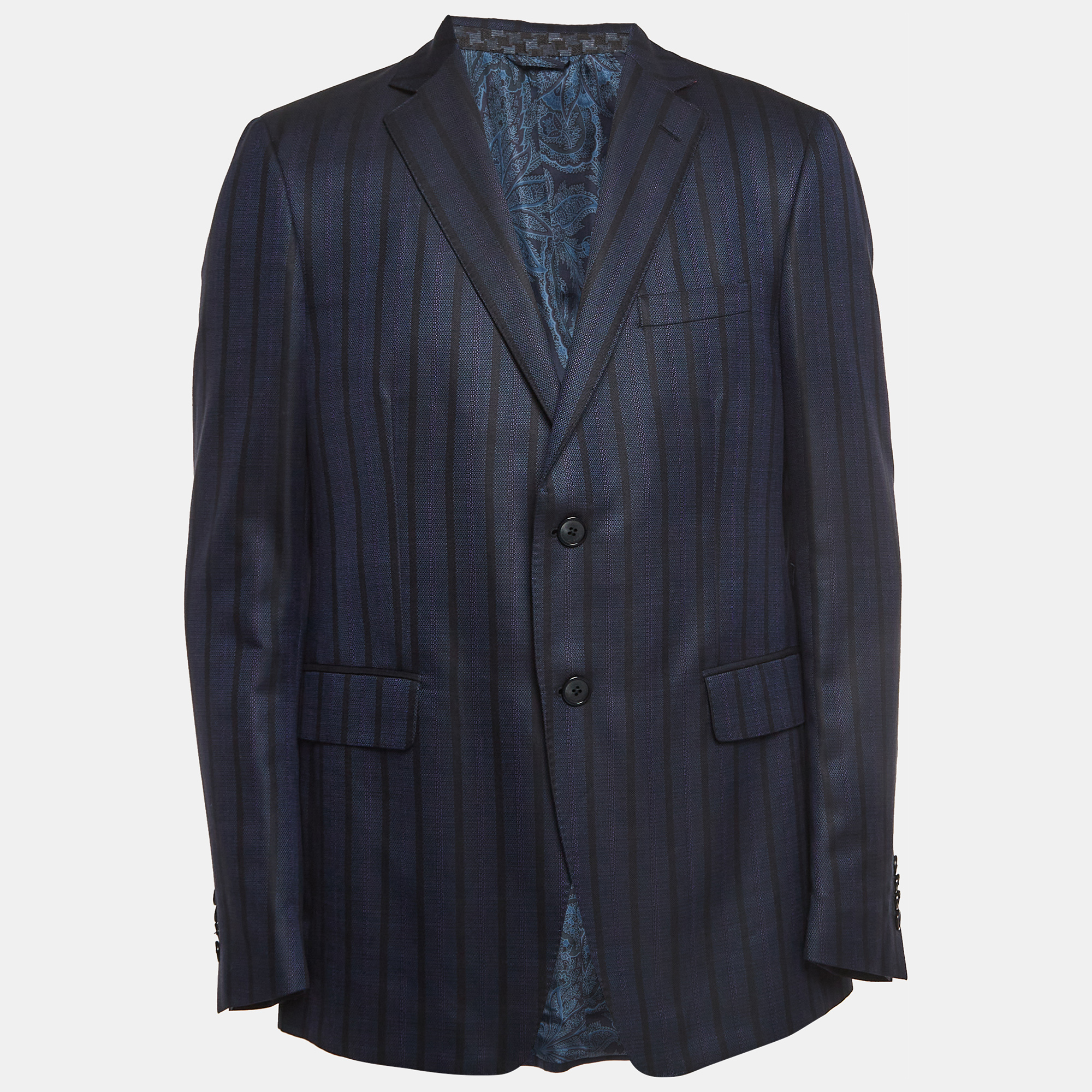 Pre-owned Etro Navy Blue Striped Wool Blend Single Breasted Blazer Xl