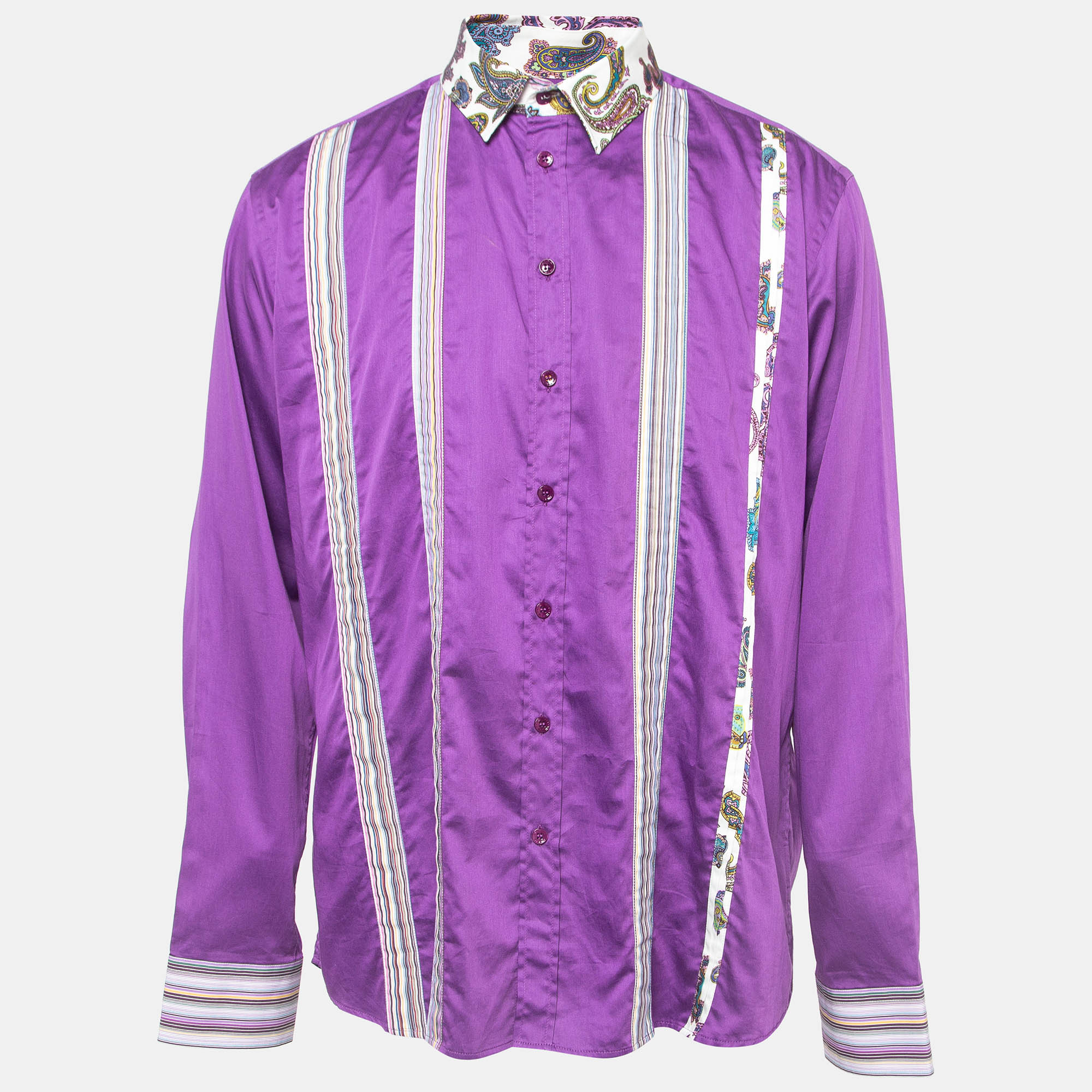 

Etro Purple Cotton Paisley Printed Collar Button Front Shirt XL