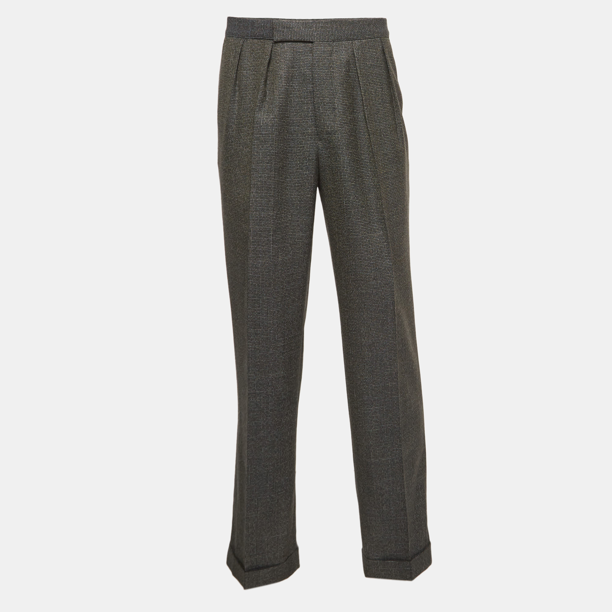 

Etro Grey Patterned Wool Formal Trousers XL