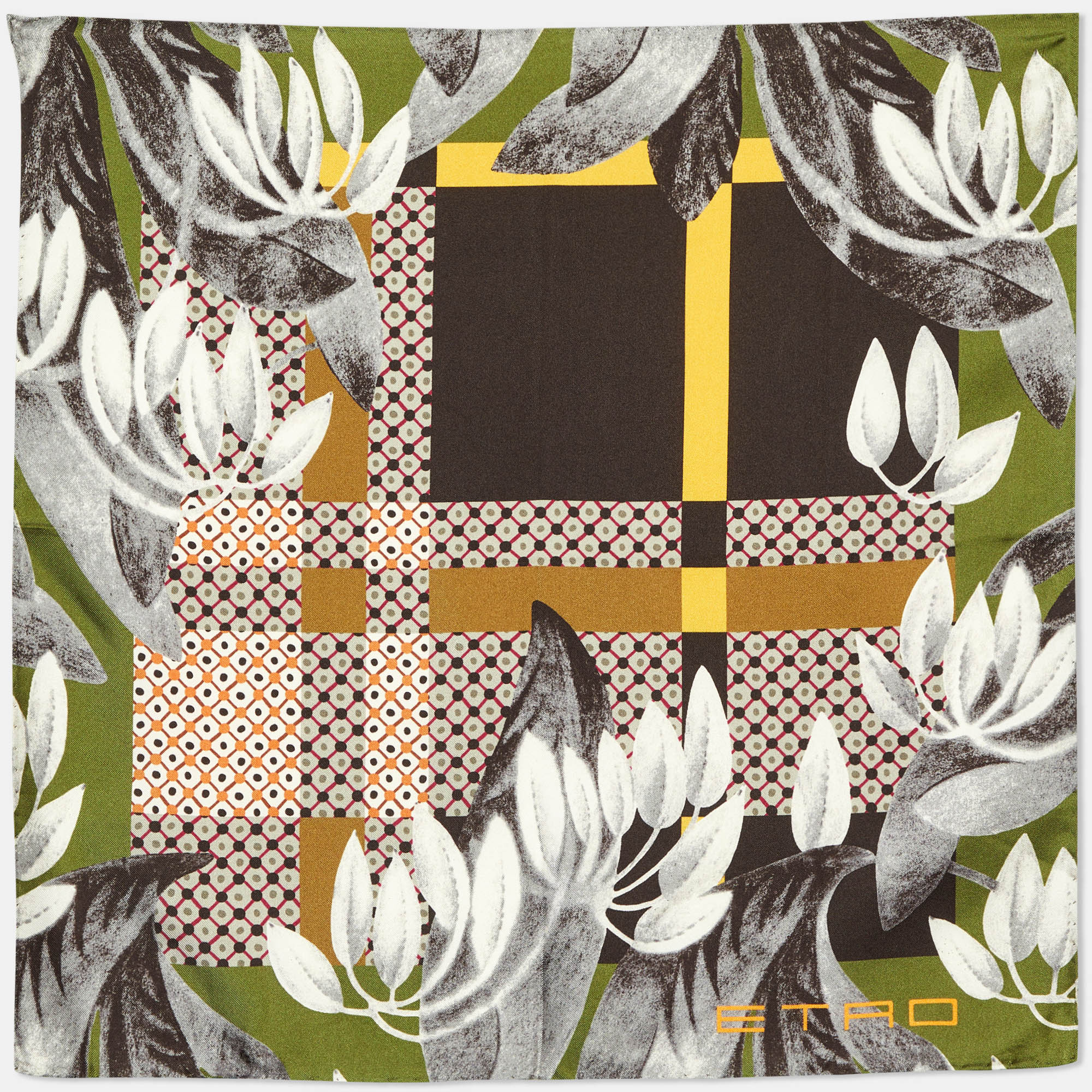 

Etro Green/Grey Printed Silk Pocket Square