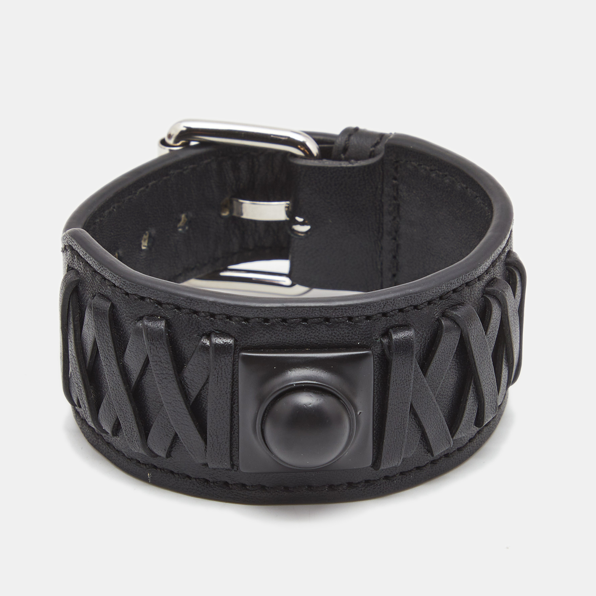 

Etro Black Crown Me Leather Plastic Silver Tone Wrap Bracelet