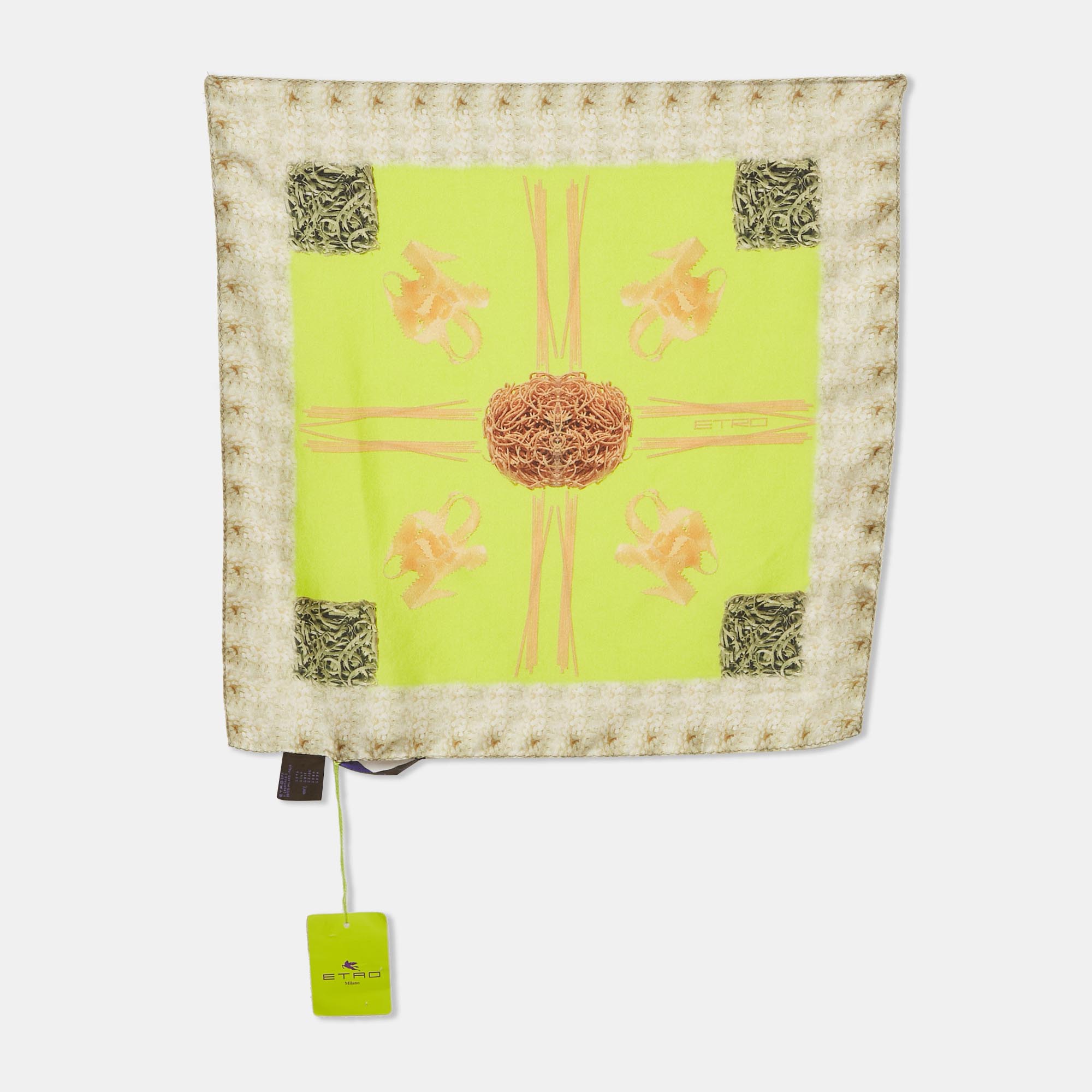 

Etro Neon Green Spaghetti Printed Silk Pocket Square