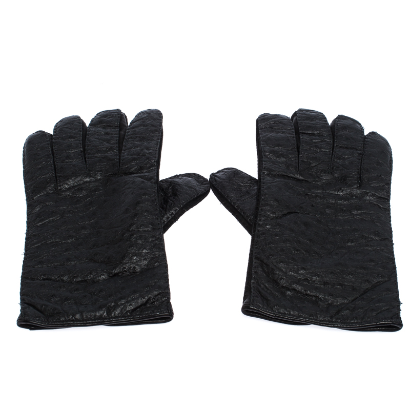 Pre-owned Etro Black Ostrich Gloves M