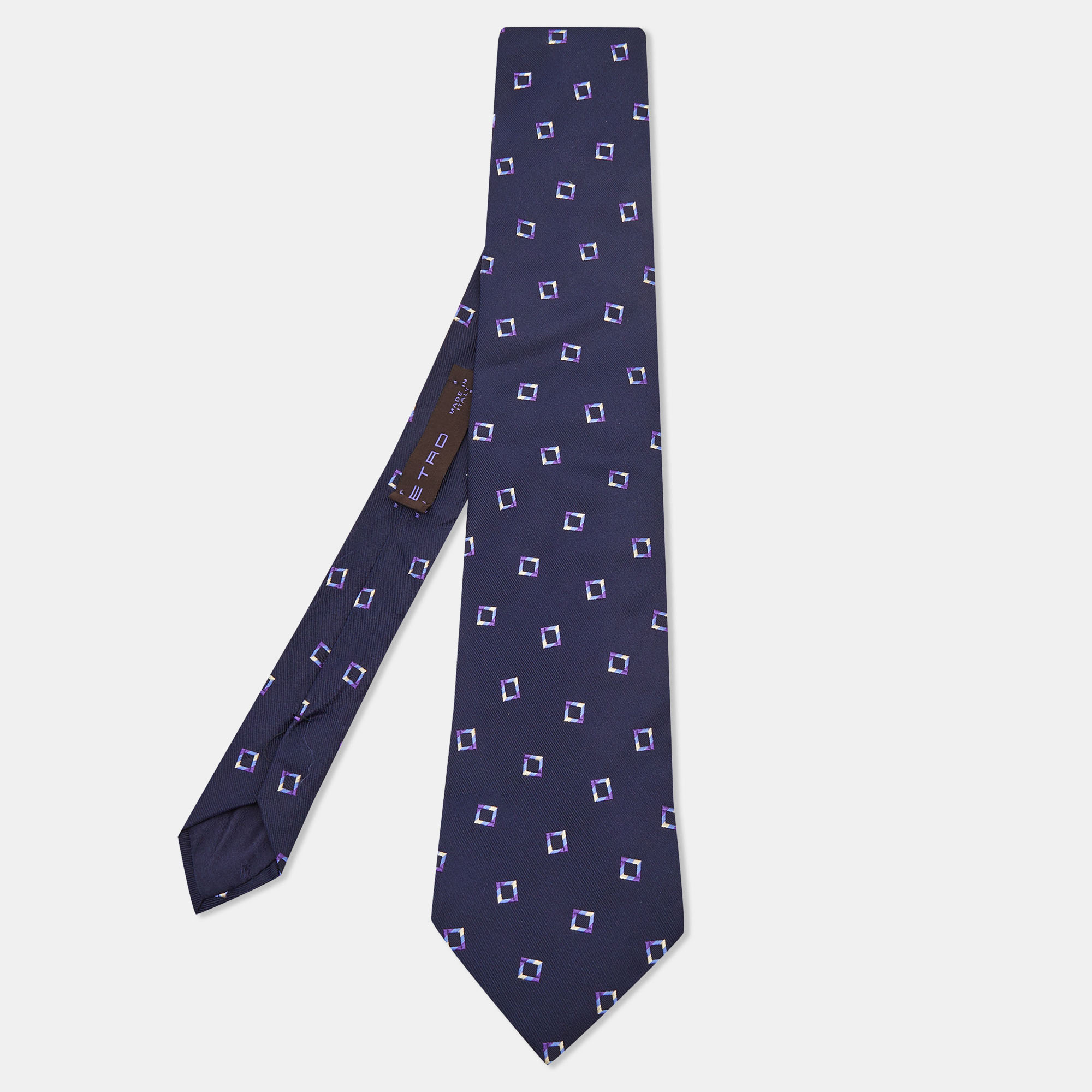 Pre-owned Etro Navy Blue Square Patterned Silk Jacquard Tie