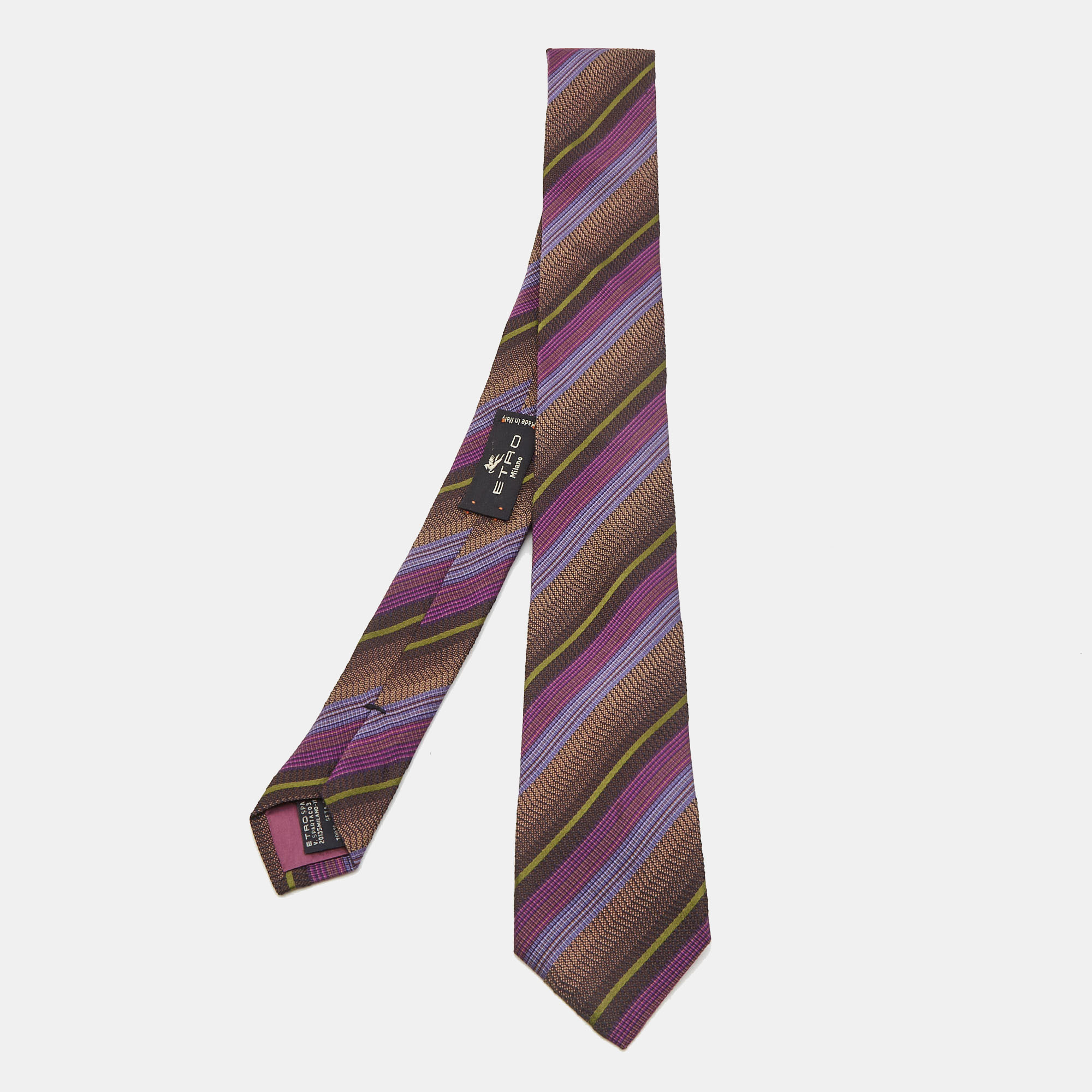 Pre-owned Etro Multicolor Striped Silk Skinny Tie