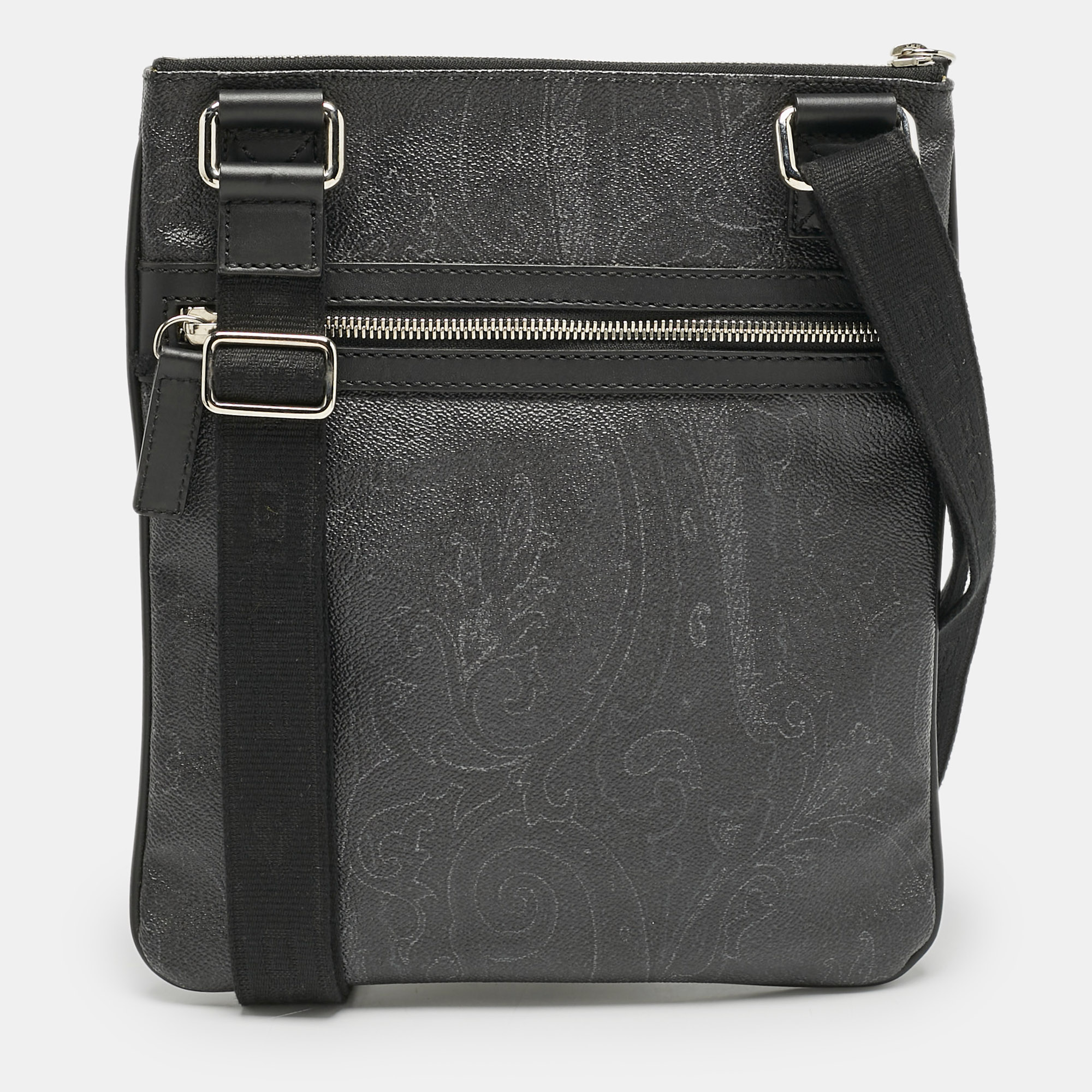 

Etro Black Paisley Coated Canvas Flat Messenger Bag