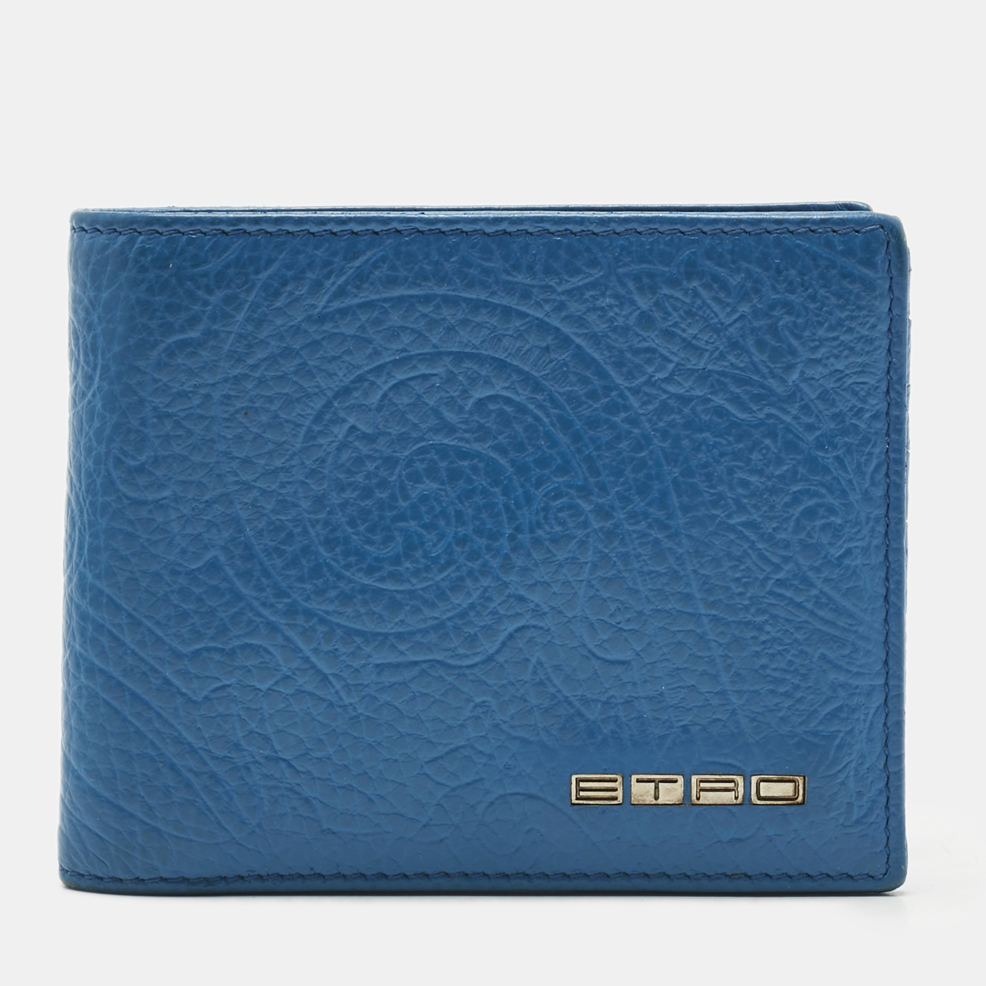 

Etro Blue Paisley Embossed Leather Bifold Wallet
