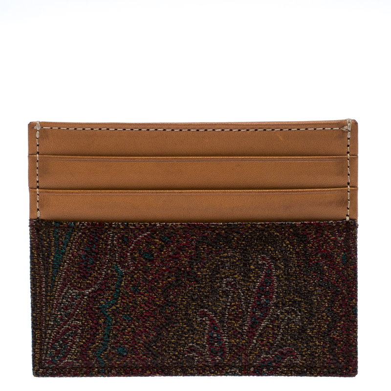 Etro Brown Paisley Printed Coated Canvas and Leather Card Holder