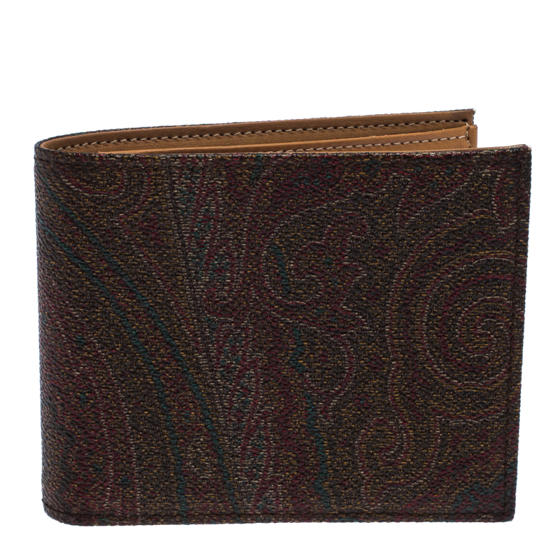 Etro Brown Paisley Print Coated Canvas Bi Fold Wallet