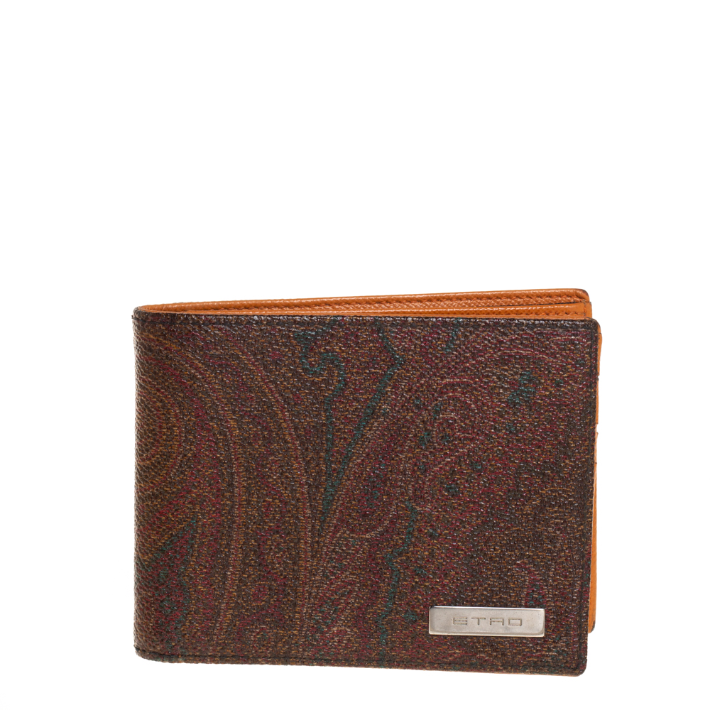 Pre-owned Etro Brown Paisley Print Coated Canvas Bi Fold Wallet