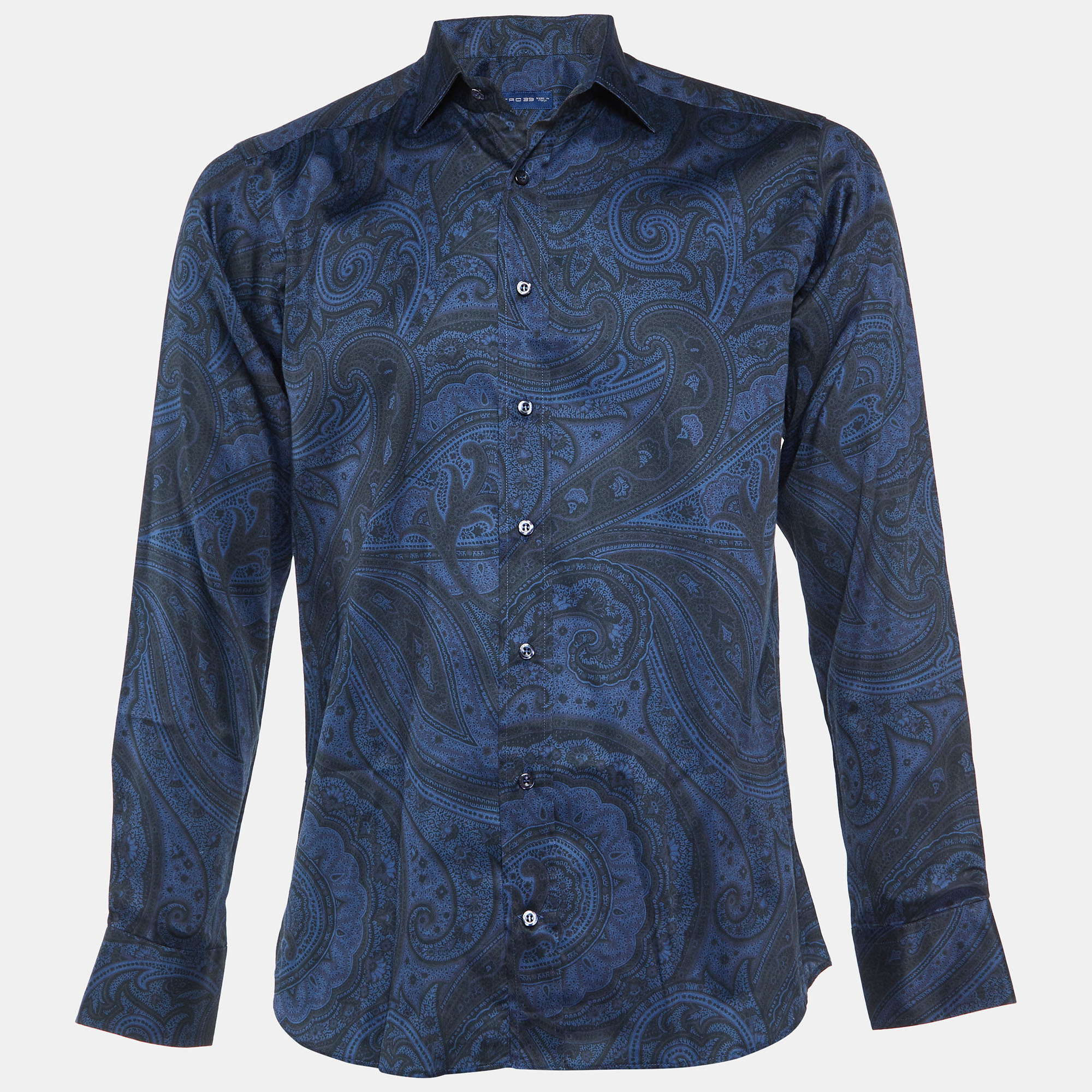 

Etro Blue/Black Paisley Print Cotton Long Sleeve Shirt M