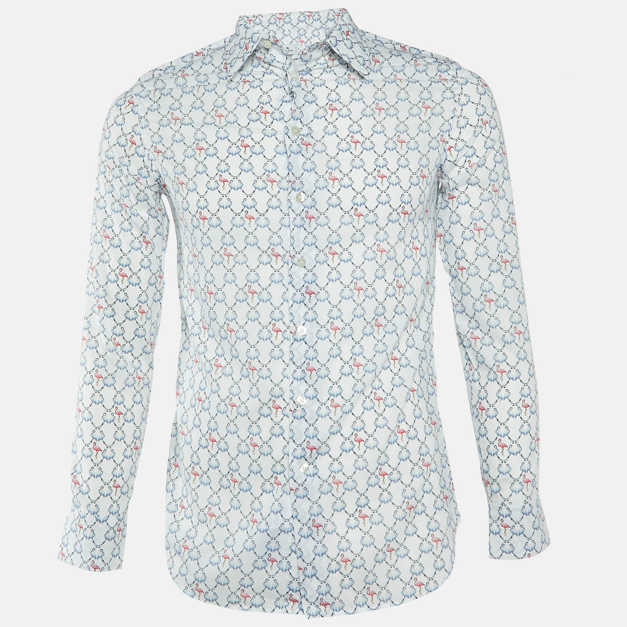 

Etro White Flamingo Print Cotton Long Sleeve Shirt S