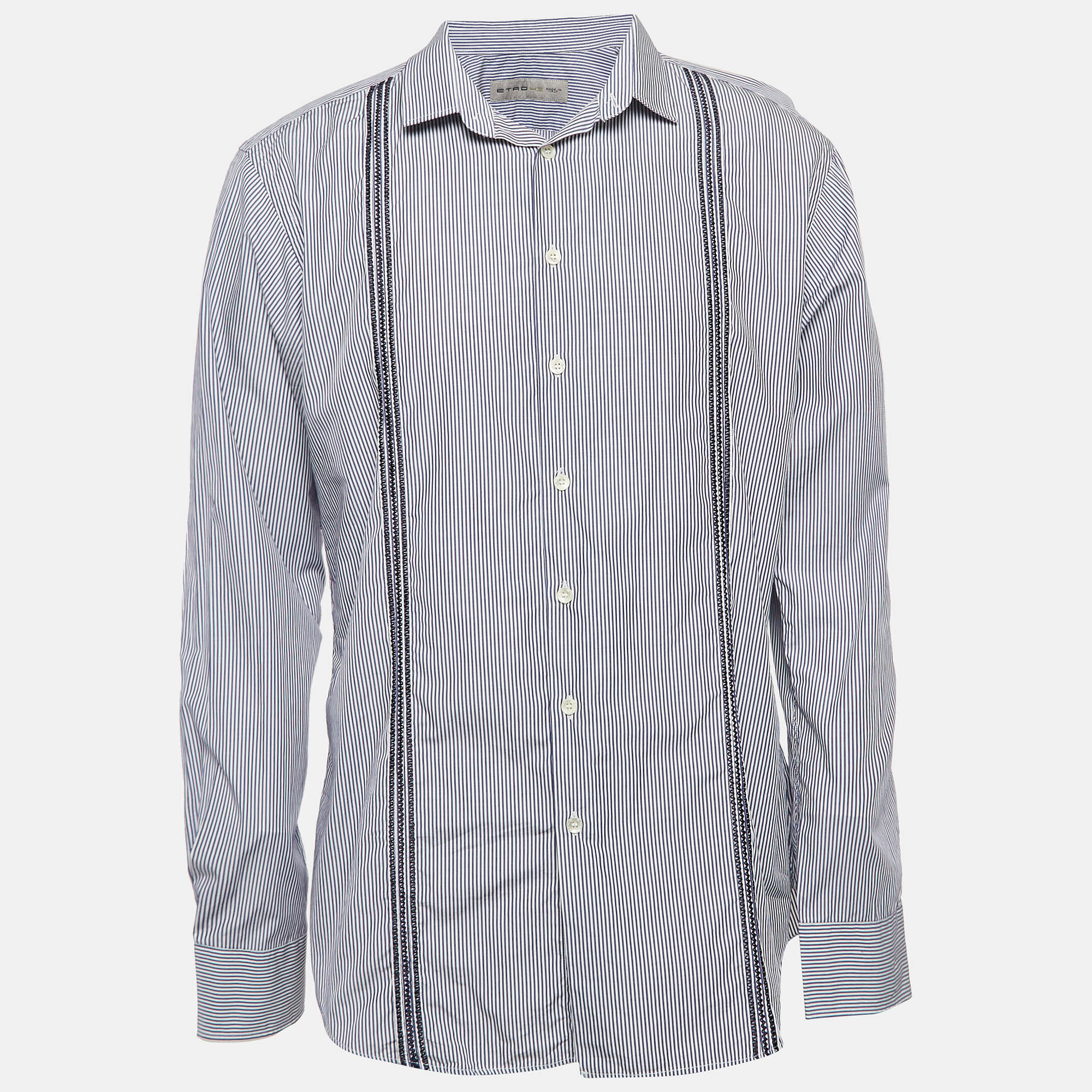 

Etro Blue Pinstripe Cotton Button Up Shirt XXL