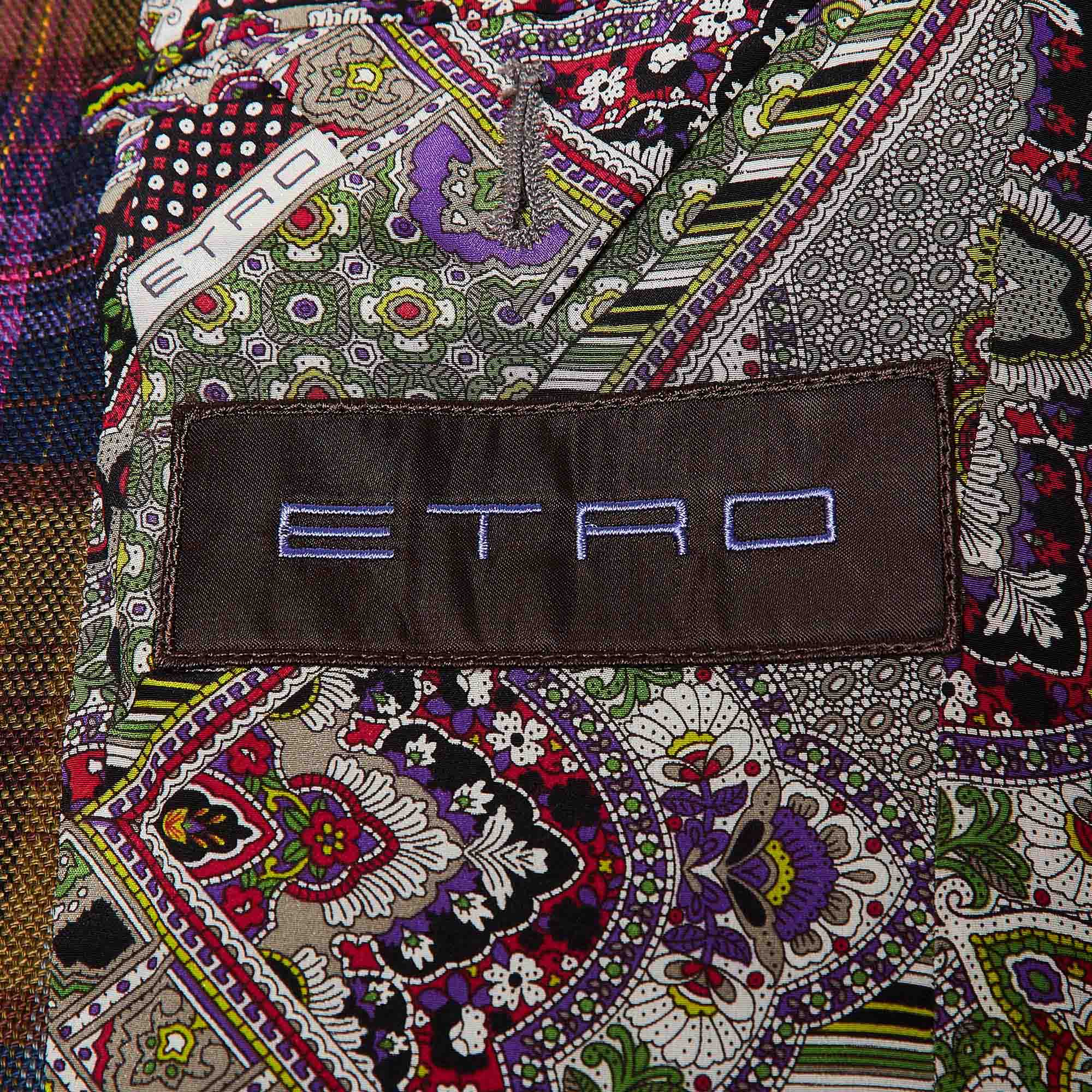 Etro Multicolor Plaid Linen Blend Blazer M 