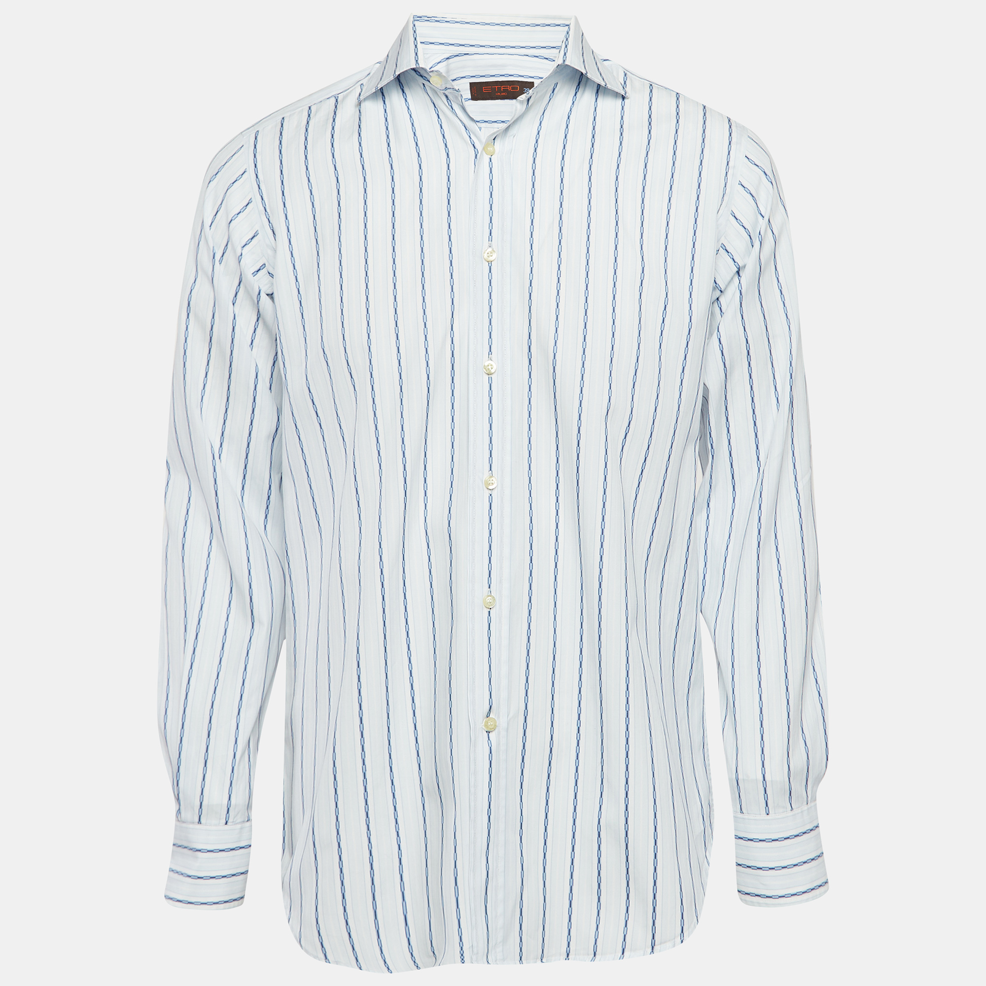 Pre-owned Etro Blue Pinstripe Cotton Long Sleeve Shirt M