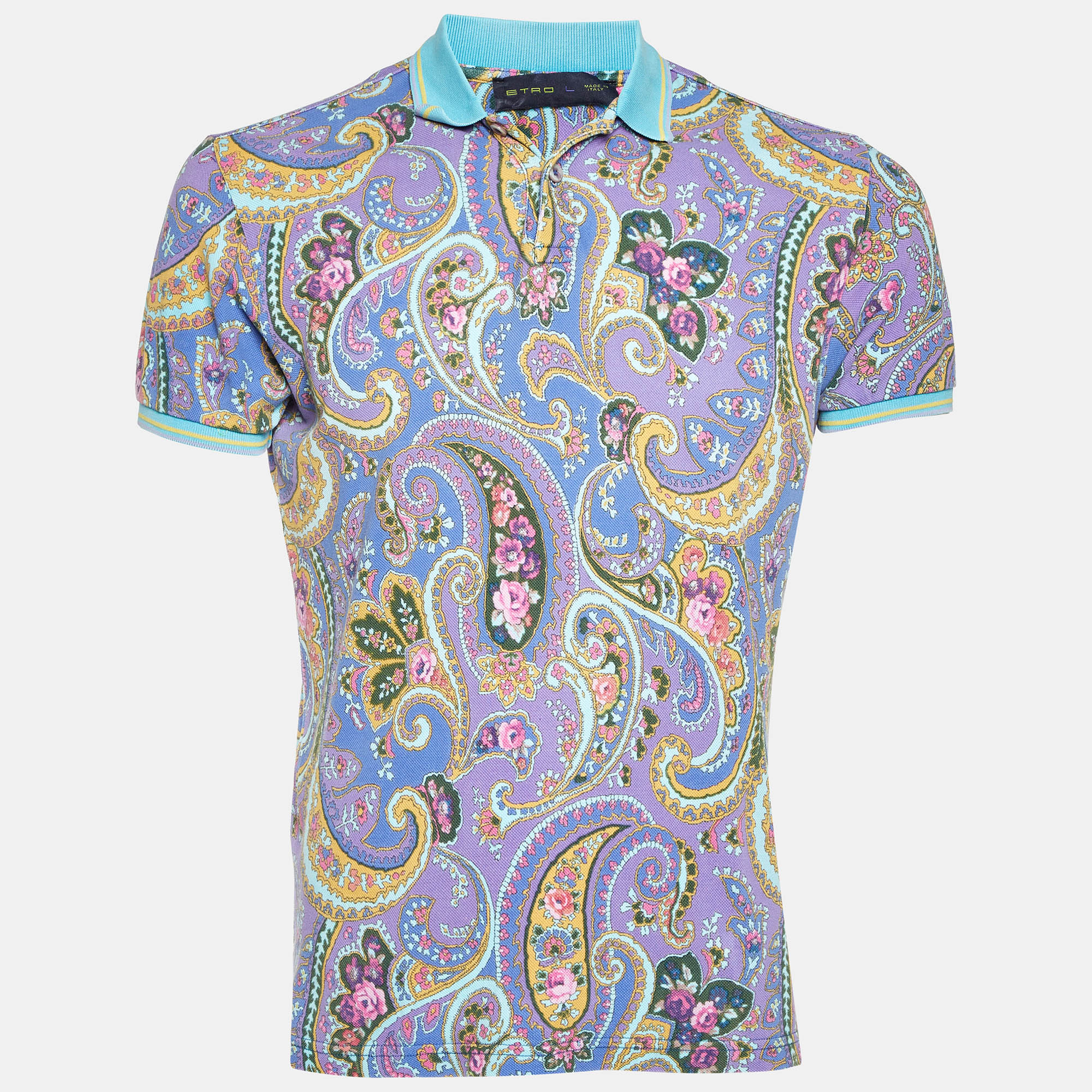 

Etro Purple Paisley Print Cotton Polo T-Shirt L